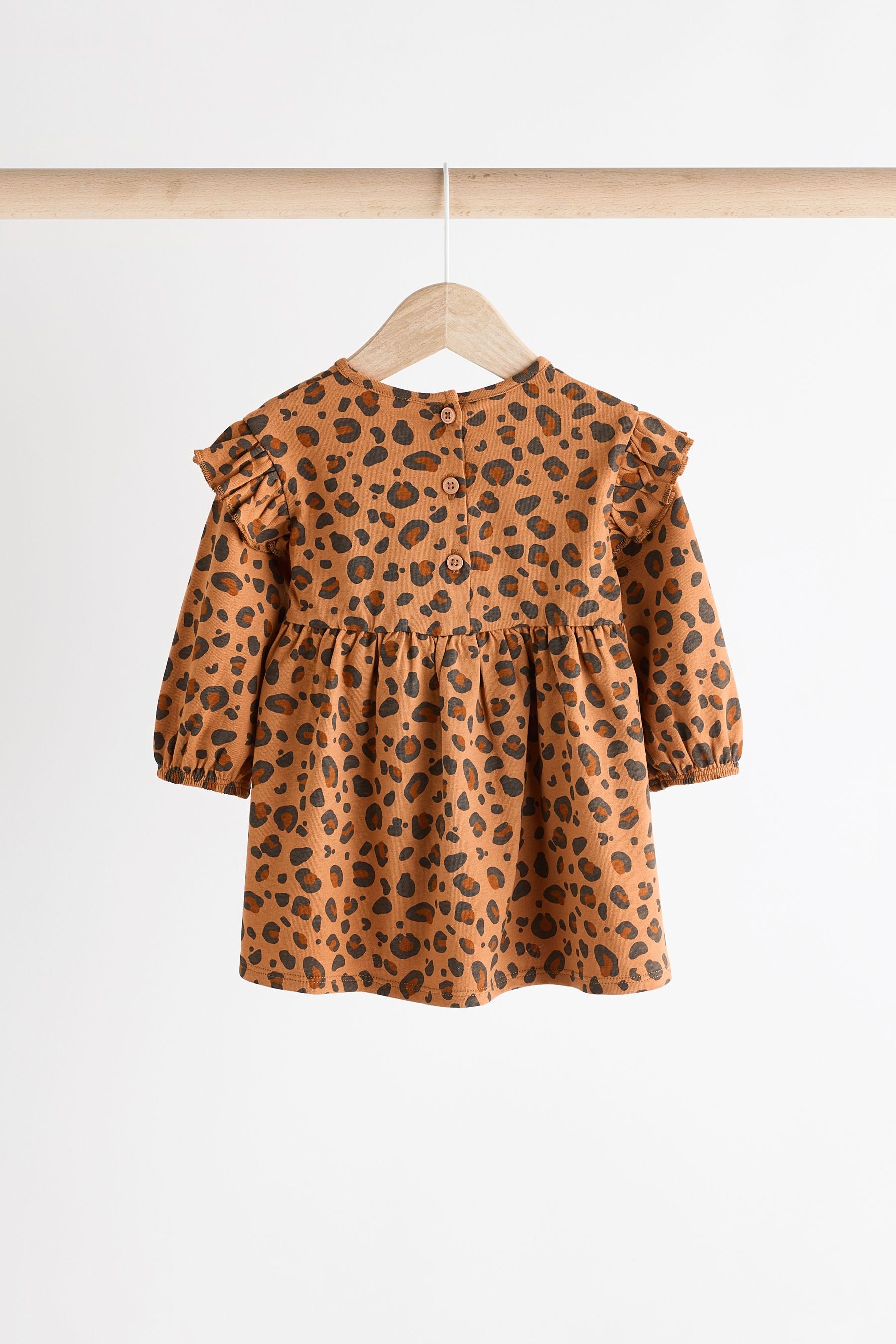 Tan Brown/ Cream Cherry & Animal Print Baby Jersey 100% Cotton Dresses 2 Pack (0mths-2yrs)