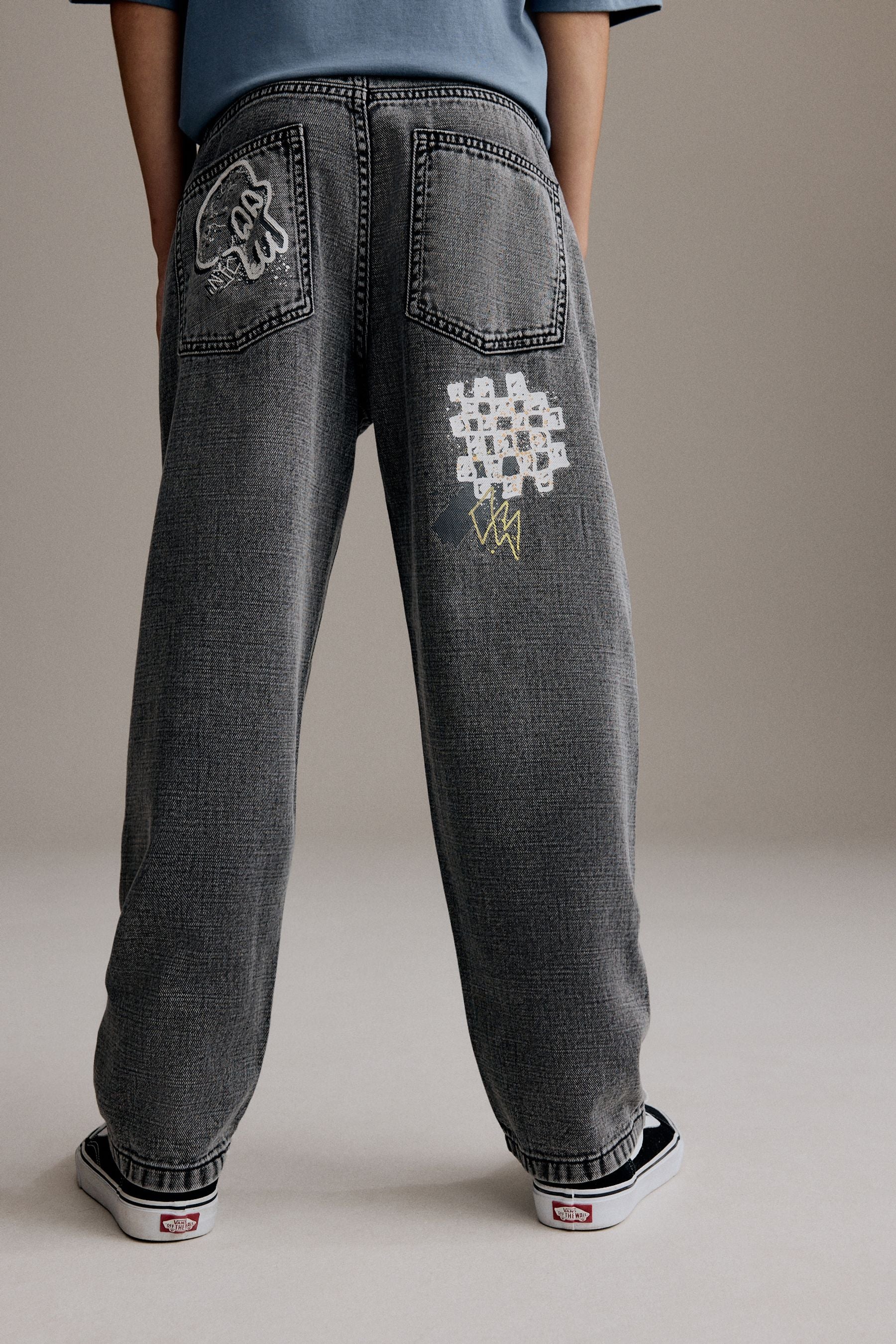 Grey 100% Cotton Graffitti Denim Jeans (3-16yrs)