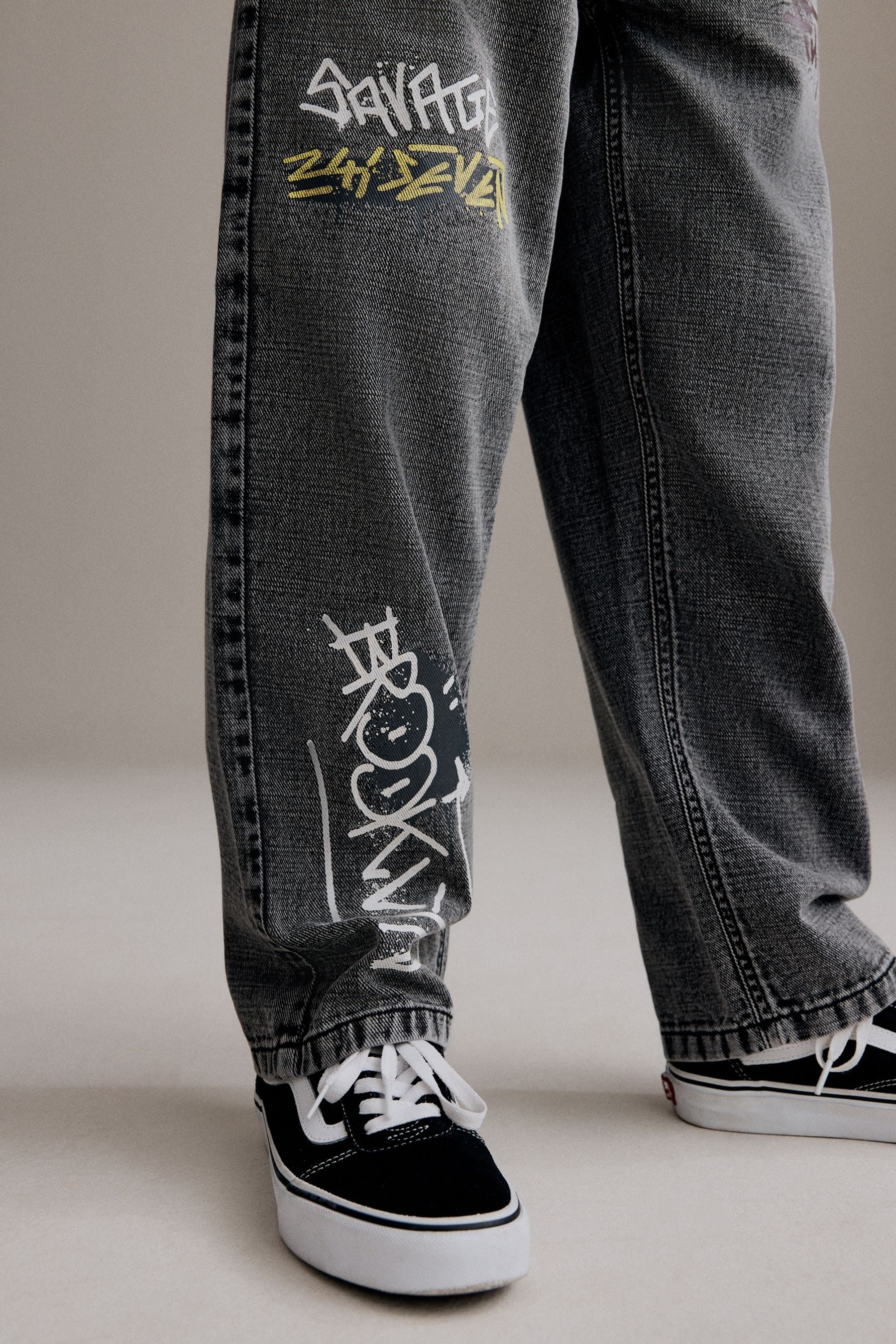 Grey 100% Cotton Graffitti Denim Jeans (3-16yrs)