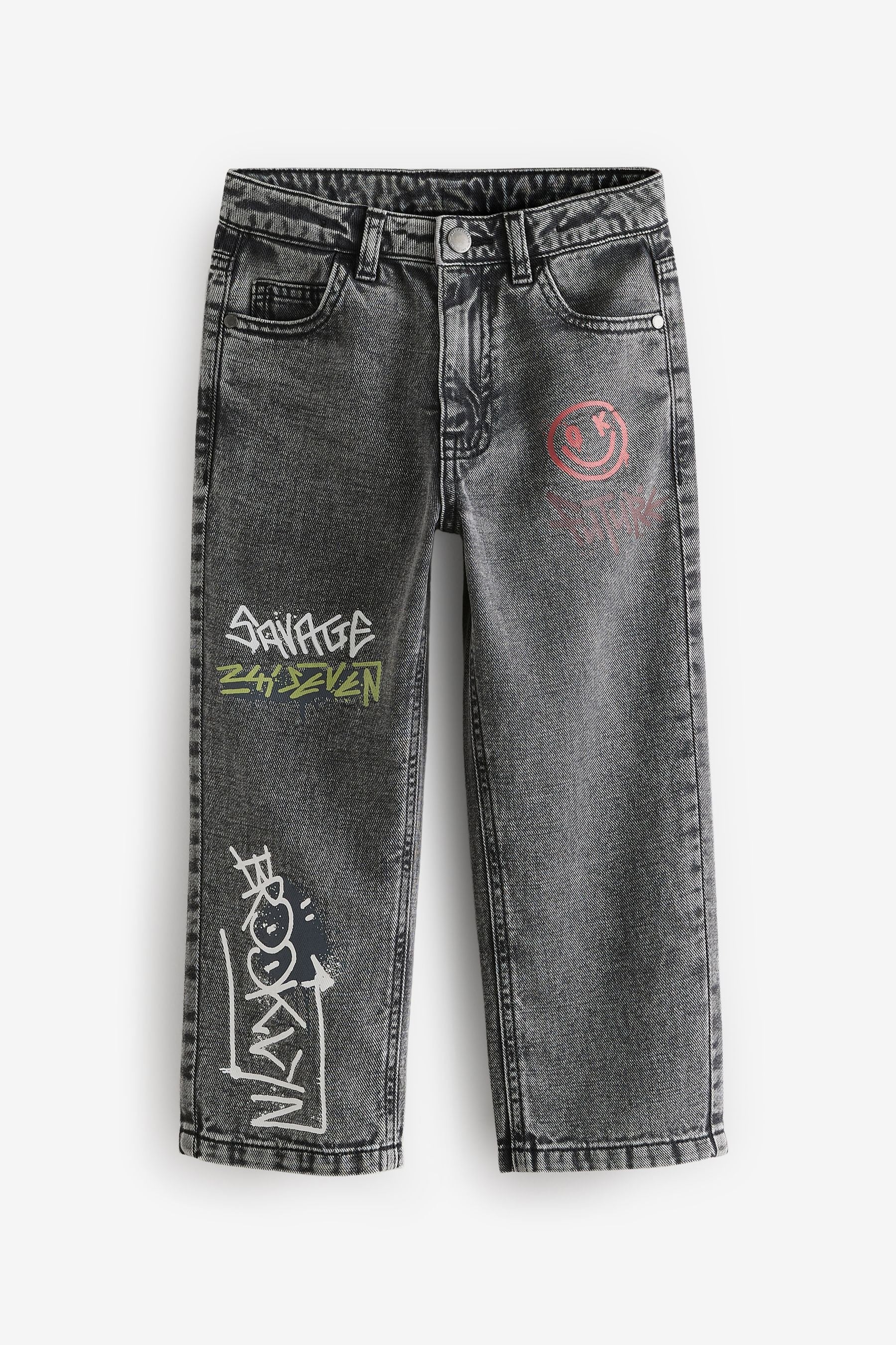 Grey 100% Cotton Graffitti Denim Jeans (3-16yrs)