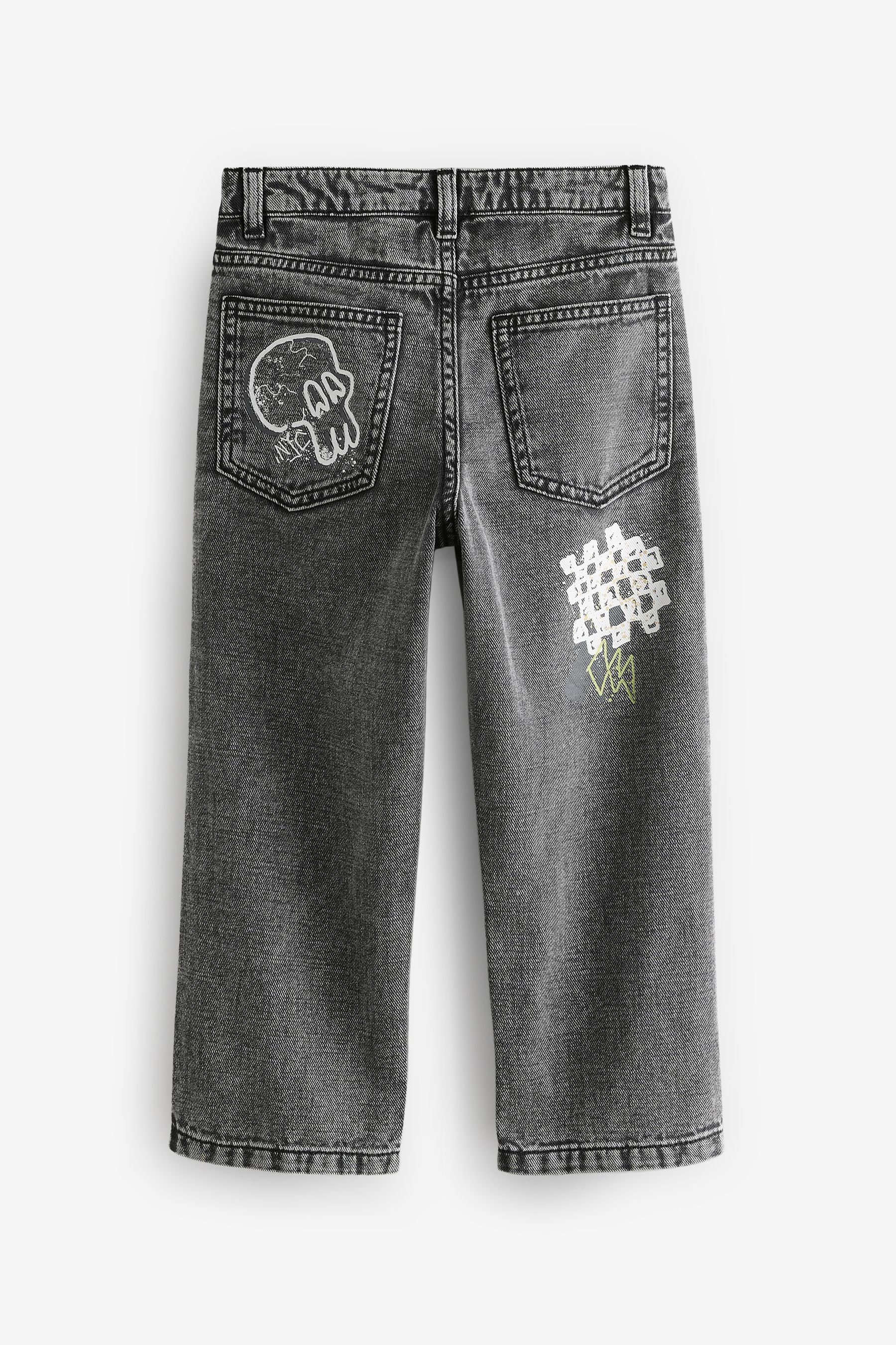 Grey 100% Cotton Graffitti Denim Jeans (3-16yrs)