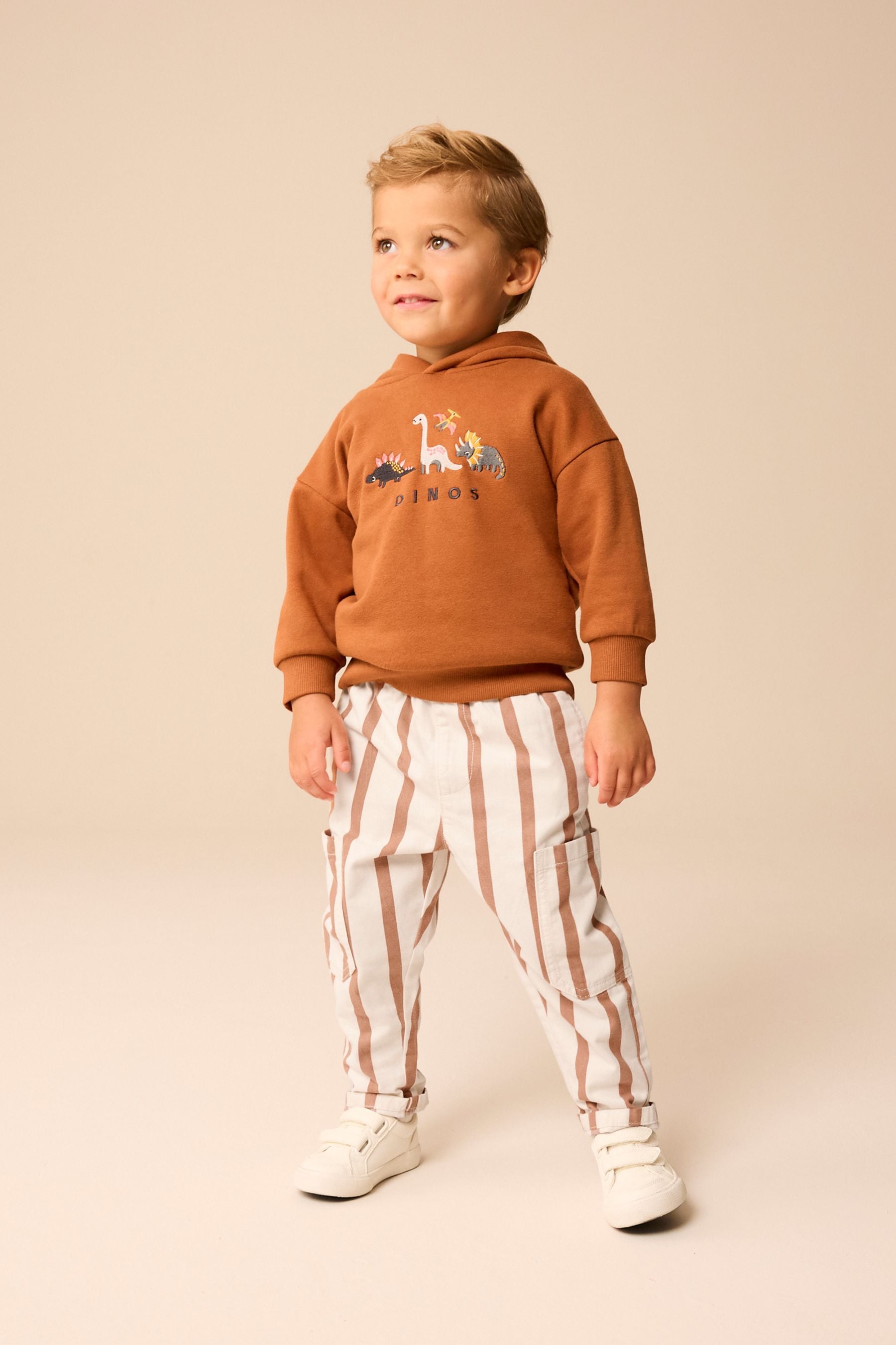 Rust/Ecru Stripe 100% Cotton Side Pocket Pull-On Trousers (3mths-7yrs)