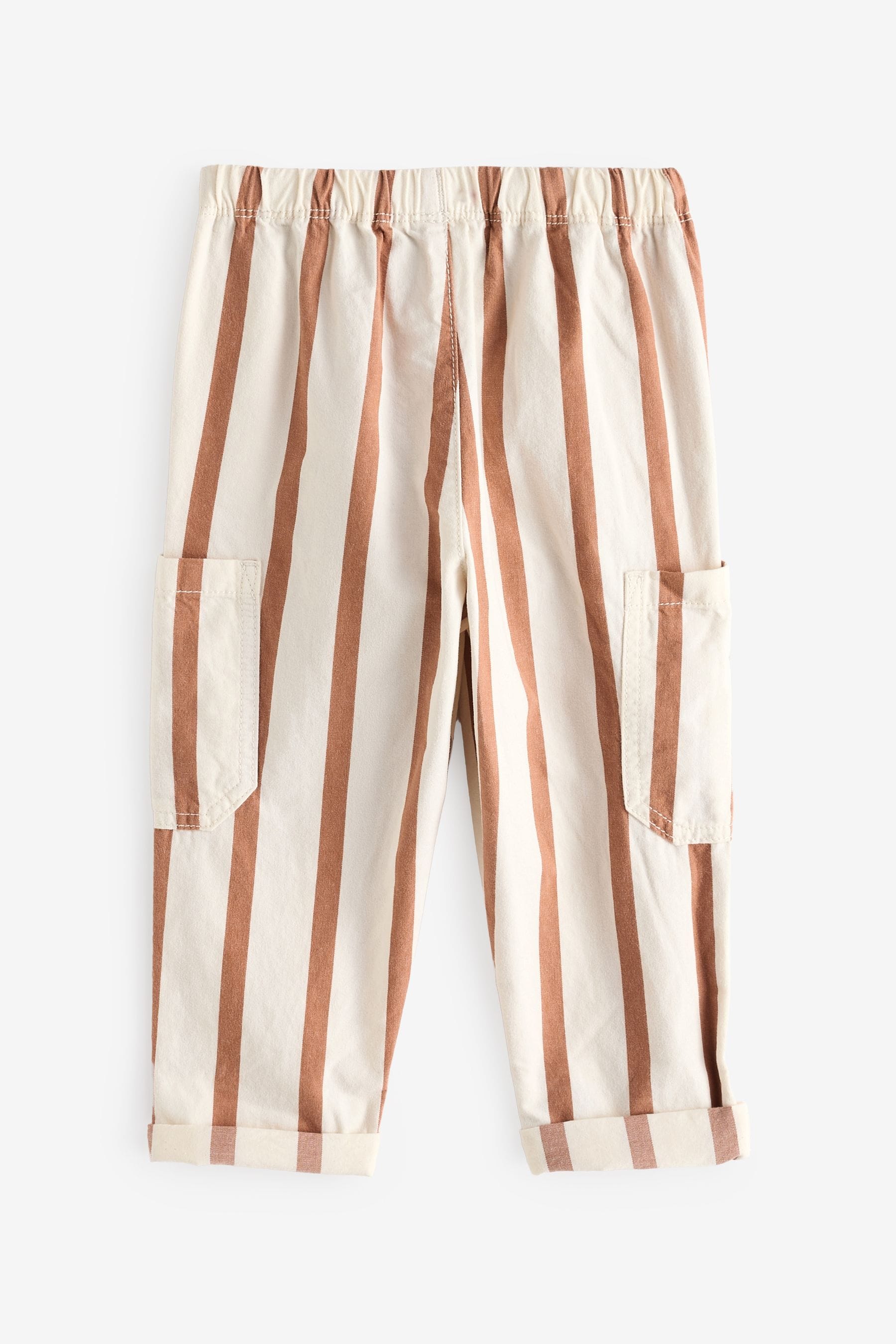 Rust/Ecru Stripe 100% Cotton Side Pocket Pull-On Trousers (3mths-7yrs)