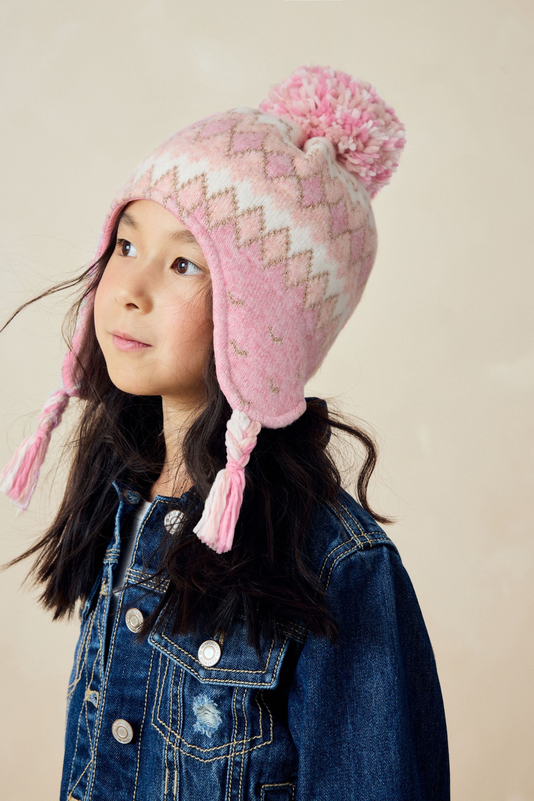 Pink Fairisle Pattern Trapper Hat (3mths-16yrs)