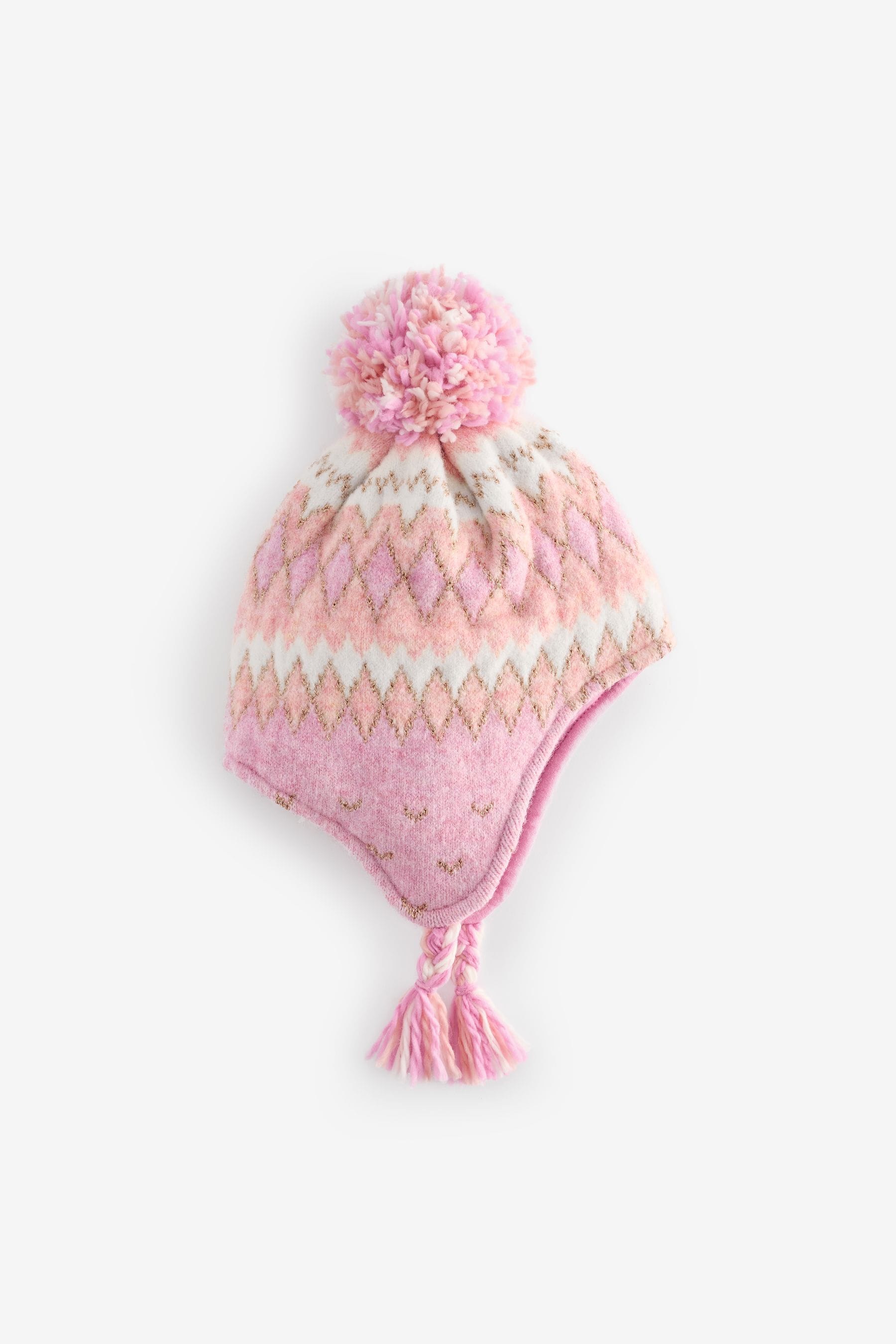 Pink Fairisle Pattern Trapper Hat (3mths-16yrs)