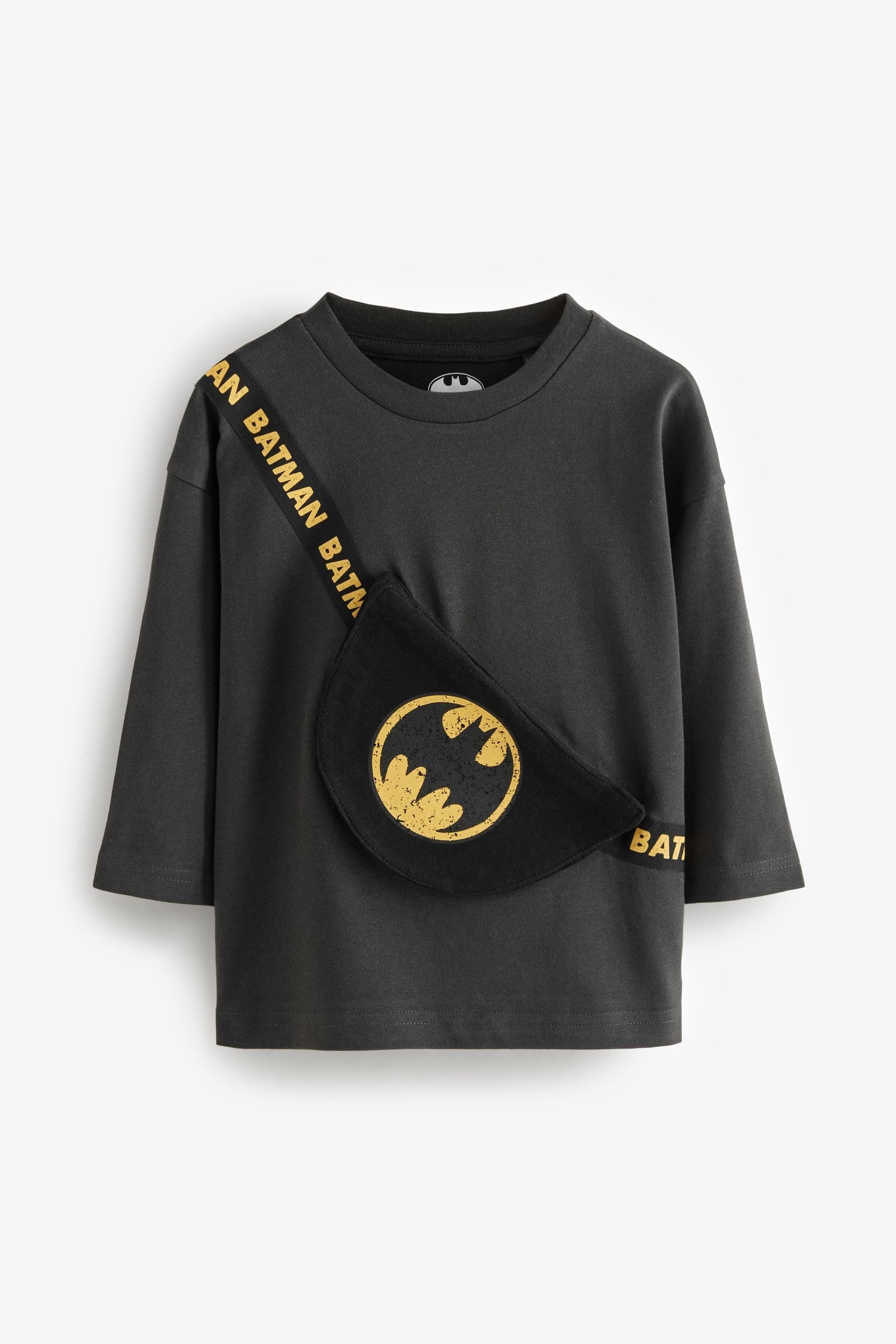 Black Batman 100% Cotton Long Sleeve Bumbag T-Shirt (3mths-8yrs)