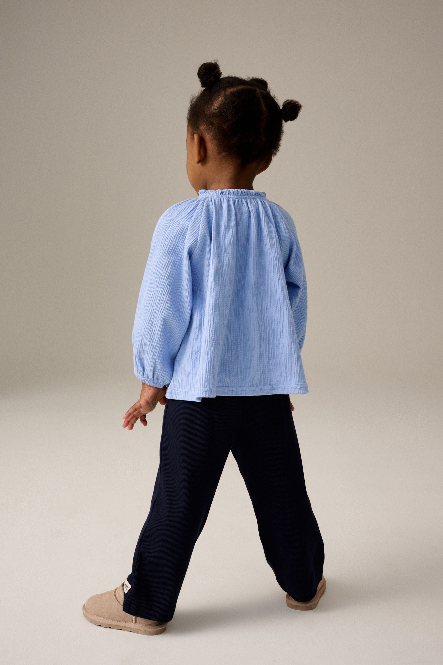 Blue Long Sleeve Gathered Neck Blouse (3mths-7yrs)