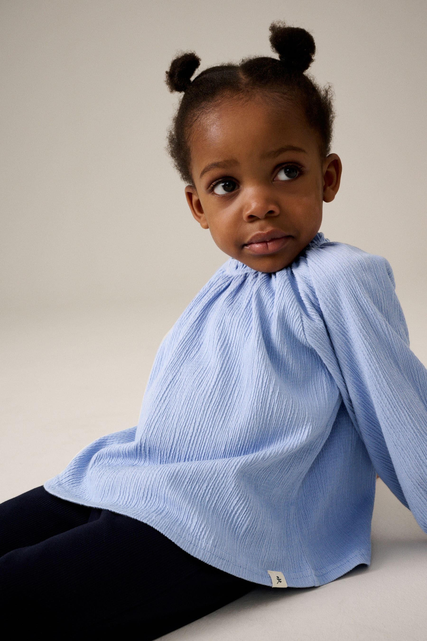 Blue Long Sleeve Gathered Neck Blouse (3mths-7yrs)