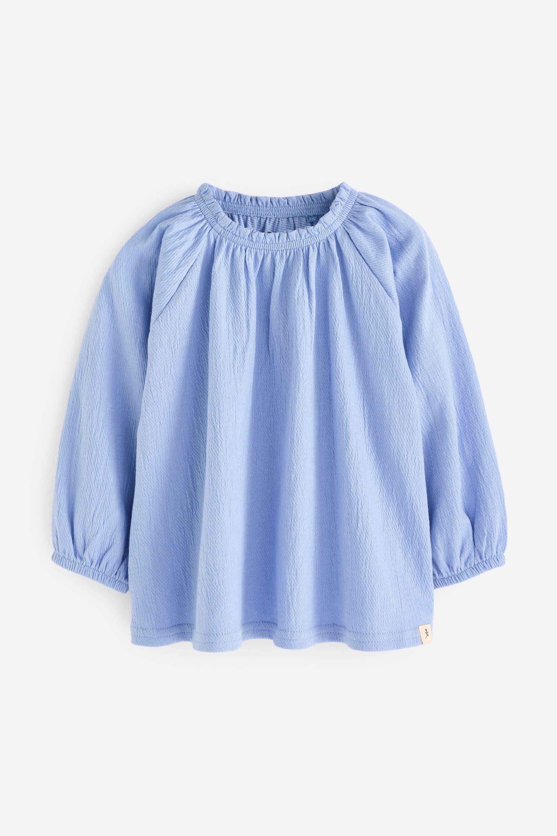 Blue Long Sleeve Gathered Neck Blouse (3mths-7yrs)