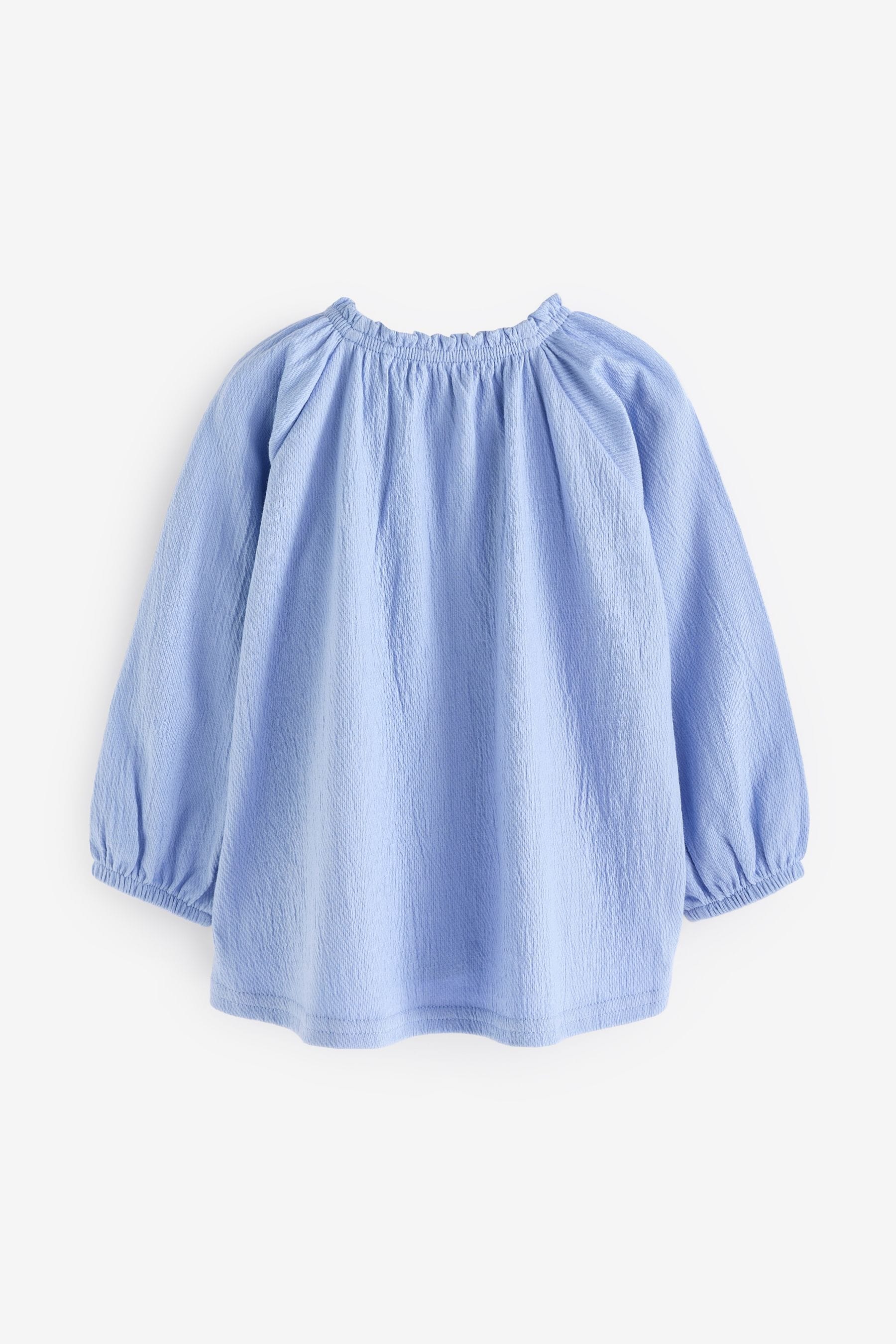 Blue Long Sleeve Gathered Neck Blouse (3mths-7yrs)