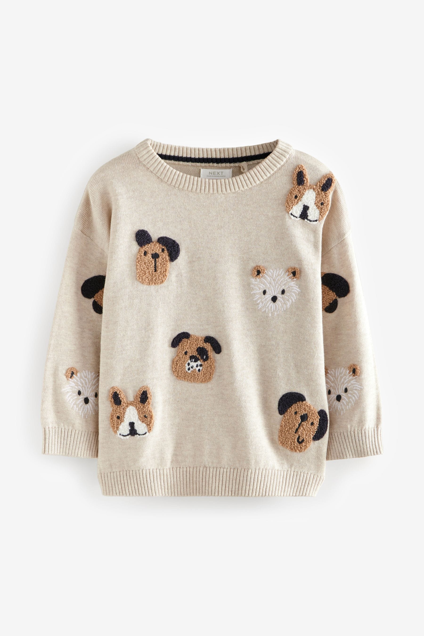 Ecru Marl Dogs 100% Cotton Crew Neck Jumper (3mths-7yrs)