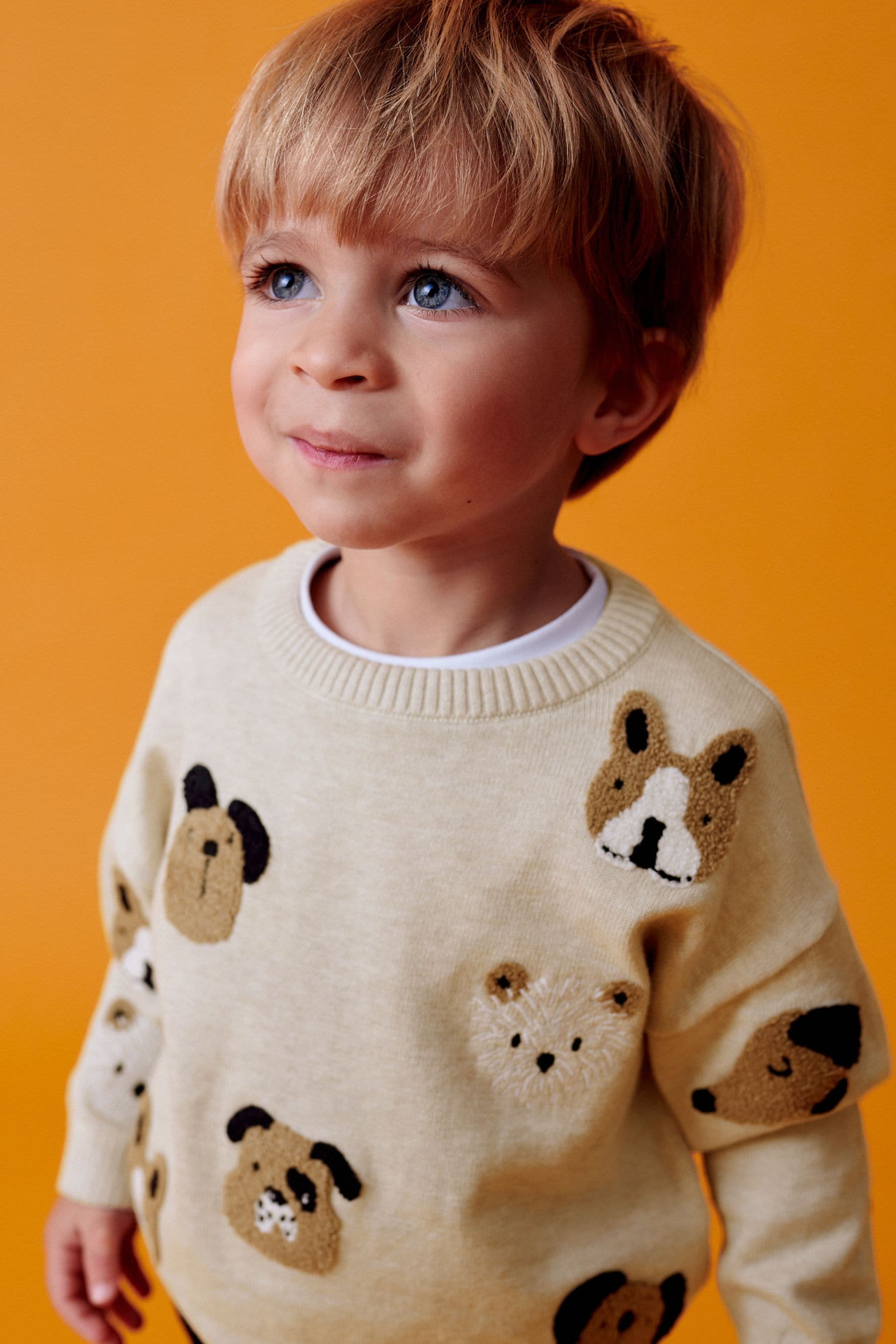 Ecru Marl Dogs 100% Cotton Crew Neck Jumper (3mths-7yrs)