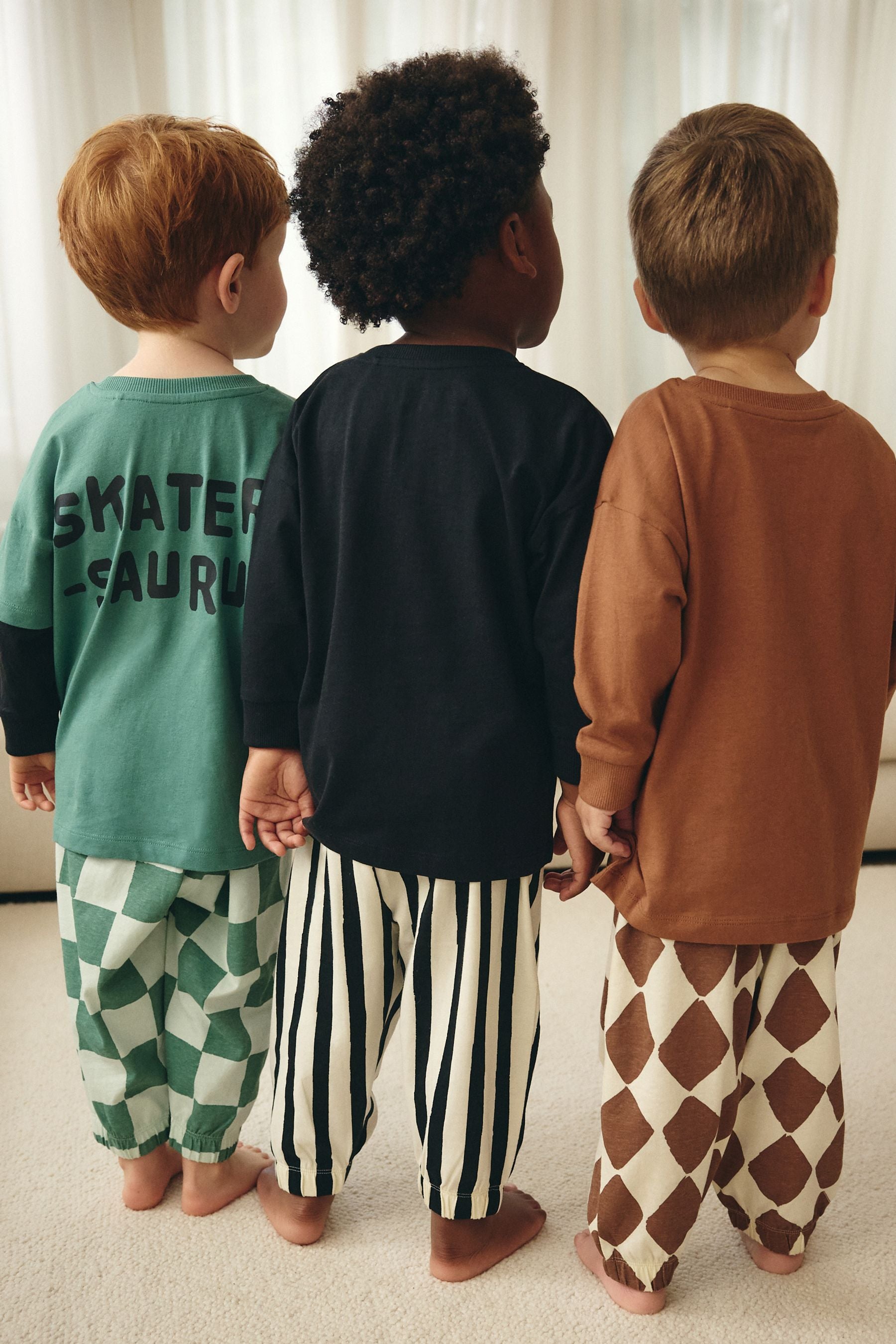 Green/Black/Rust Checkerboard Oversized 100% Cotton Pyjamas 3 Pack (9mths-10yrs)