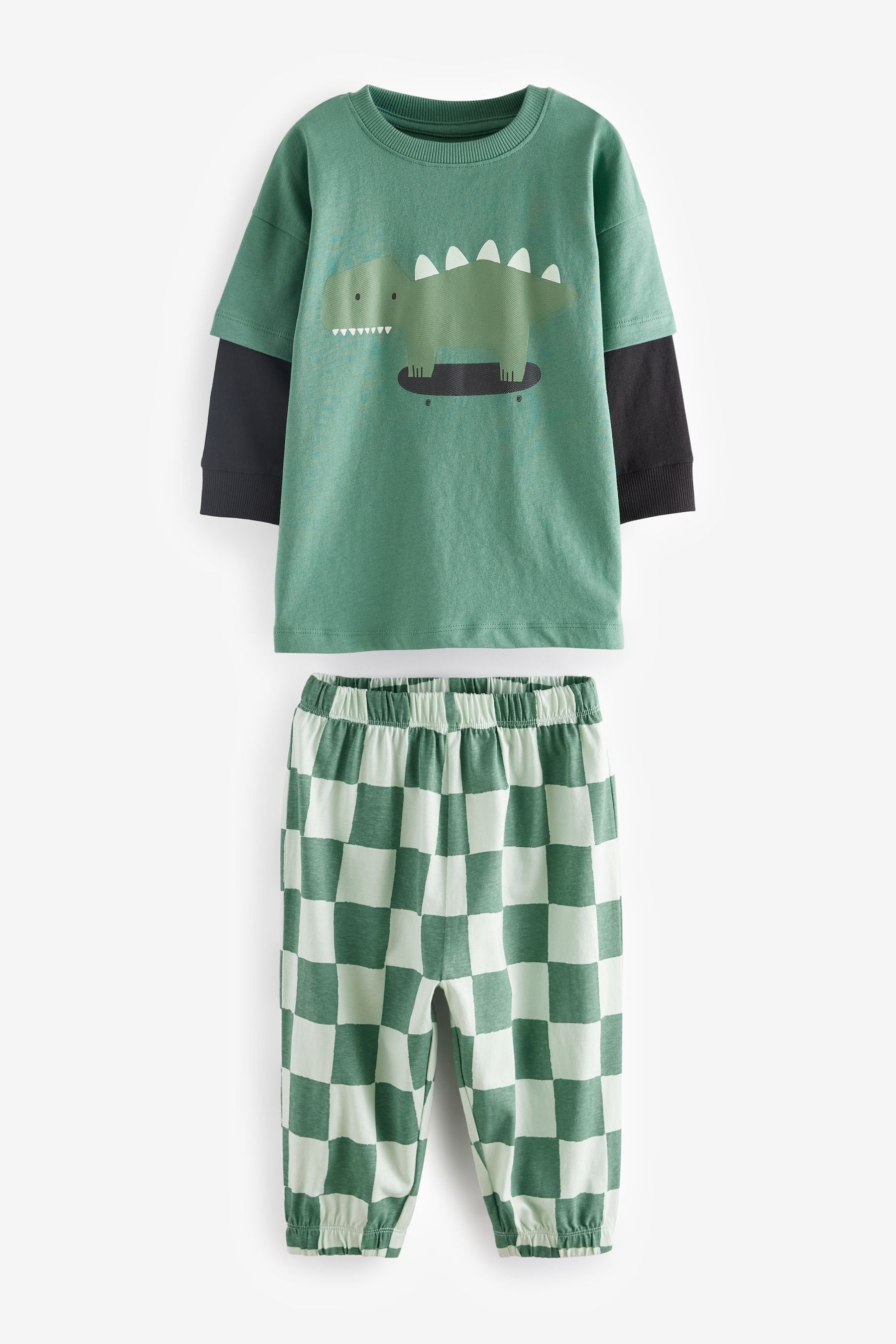 Green/Black/Rust Checkerboard Oversized 100% Cotton Pyjamas 3 Pack (9mths-10yrs)