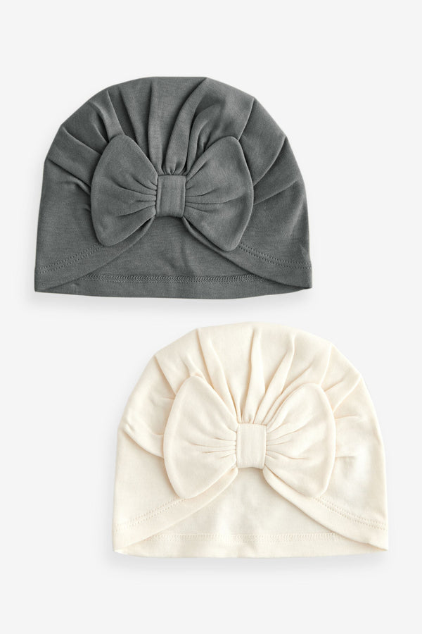 Black/White Baby Bow Turban 100% Cotton Hats 2 Pack (0mths-2yrs)