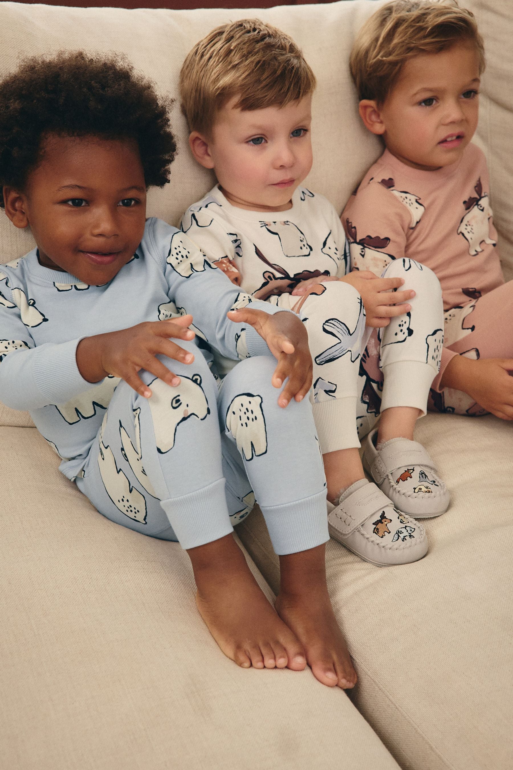 Multi Neutral 3 Pack Snuggle 100% Cotton Pyjamas (9mths-10yrs)