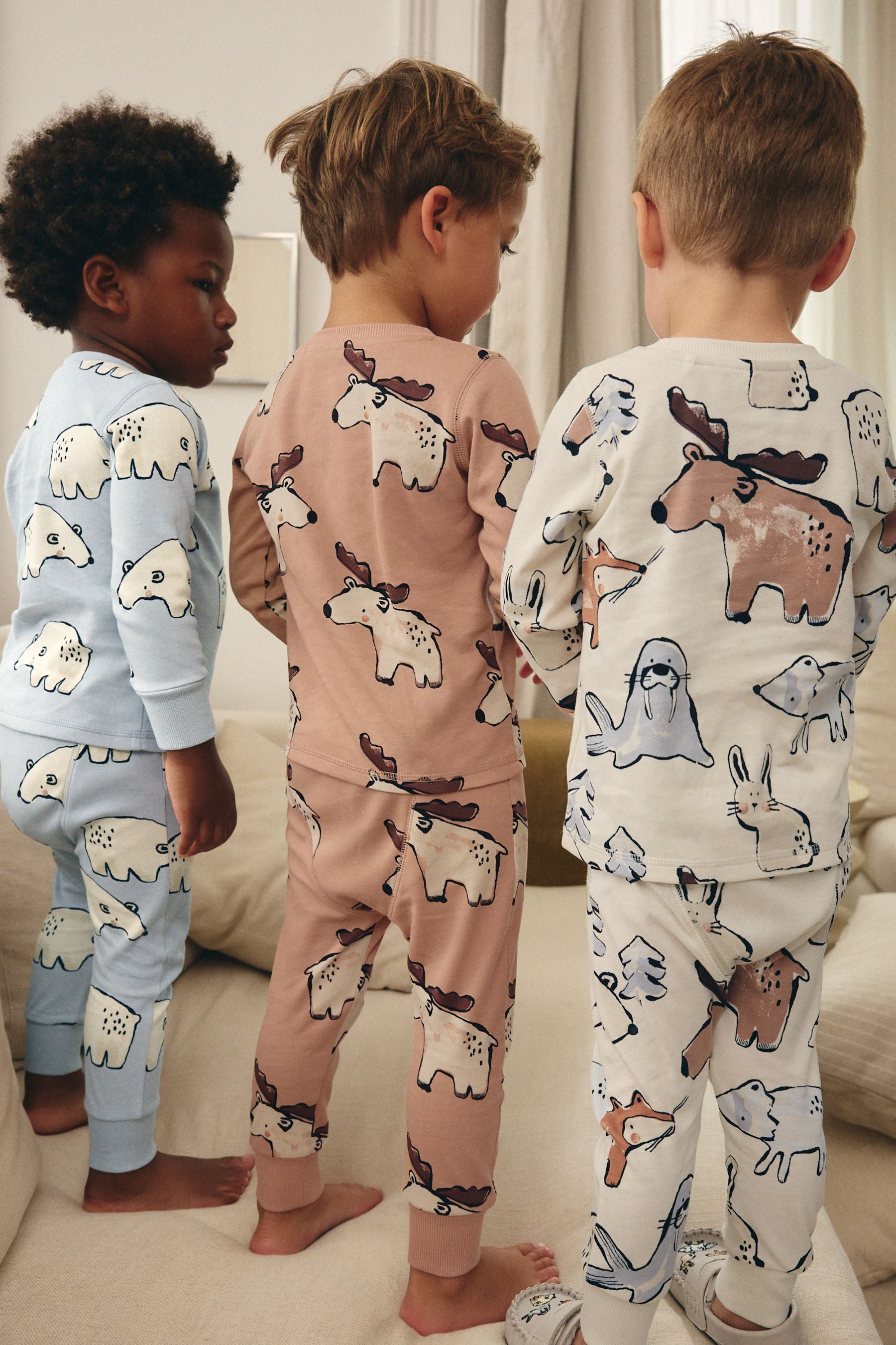 Multi Neutral 3 Pack Snuggle 100% Cotton Pyjamas (9mths-10yrs)