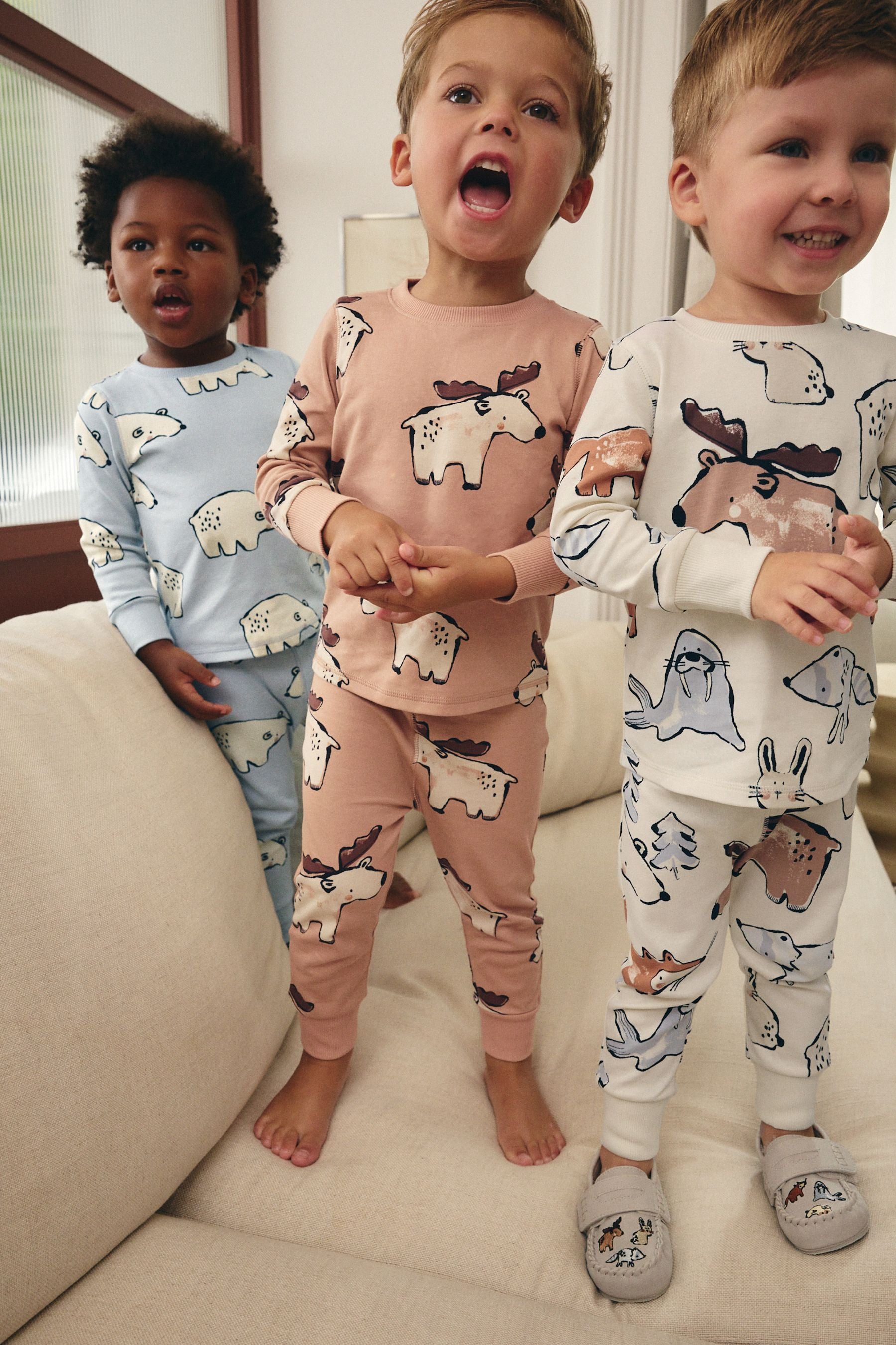 Multi Neutral 3 Pack Snuggle 100% Cotton Pyjamas (9mths-10yrs)