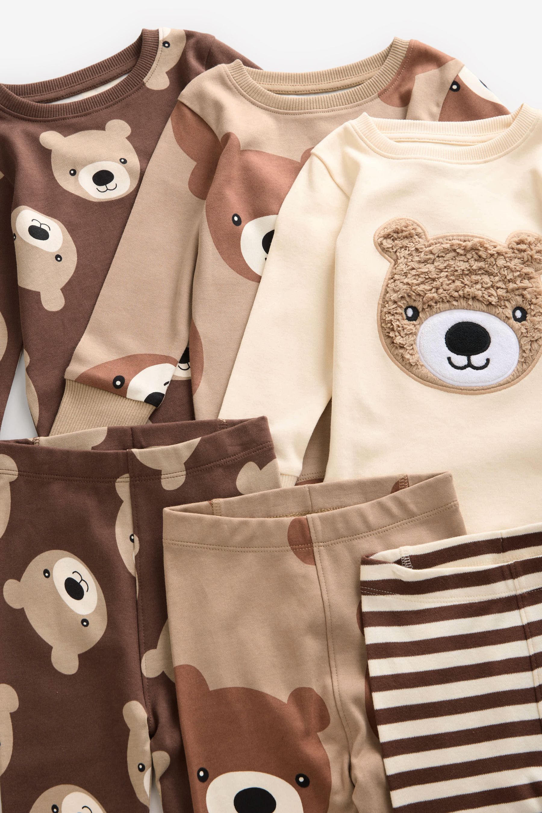 Brown/Cream 3 Pack Snuggle 100% Cotton Pyjamas (9mths-8yrs)