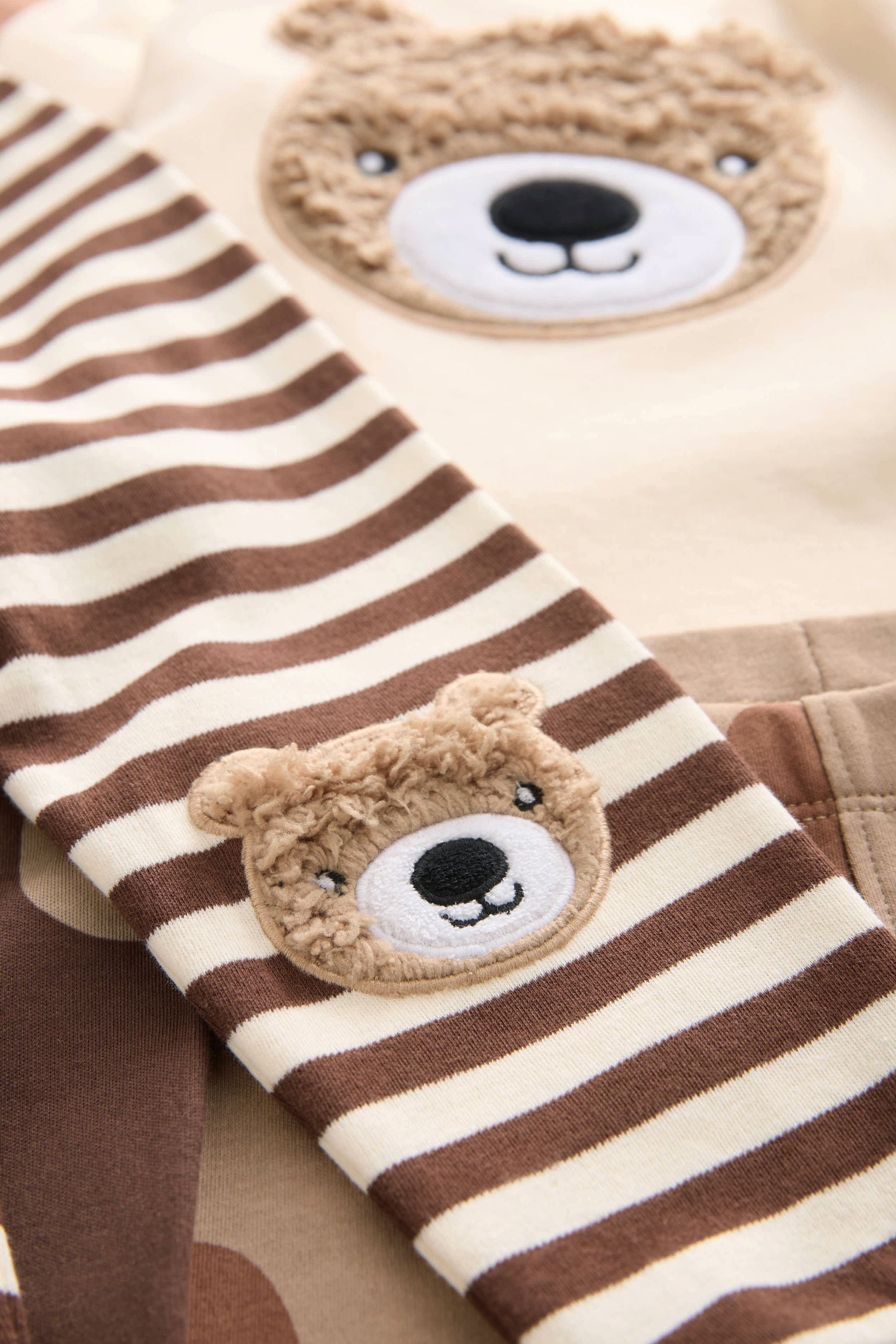 Brown/Cream 3 Pack Snuggle 100% Cotton Pyjamas (9mths-8yrs)