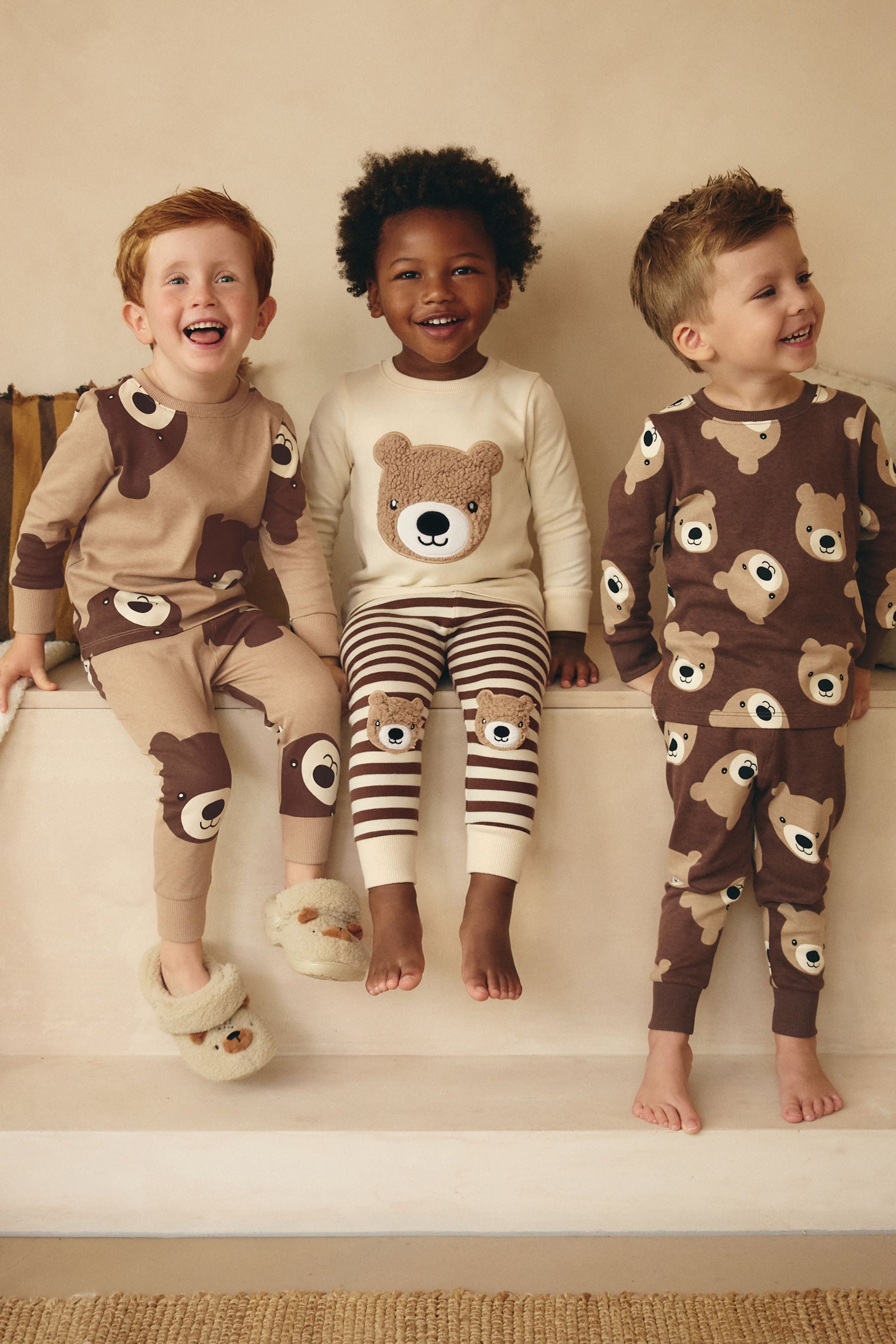 Brown/Cream 3 Pack Snuggle 100% Cotton Pyjamas (9mths-8yrs)