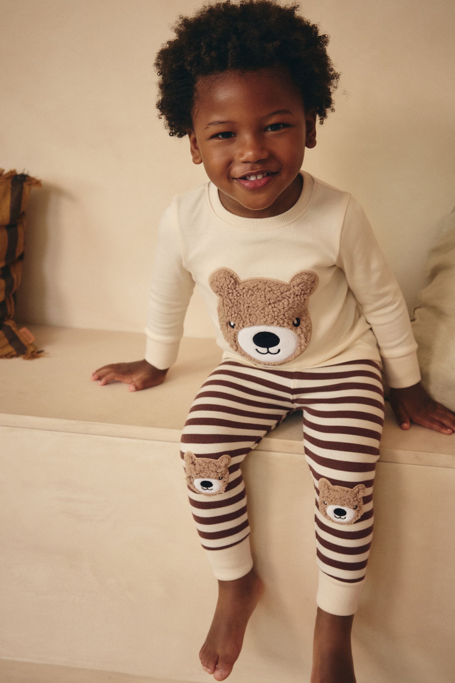 Brown/Cream 3 Pack Snuggle 100% Cotton Pyjamas (9mths-8yrs)