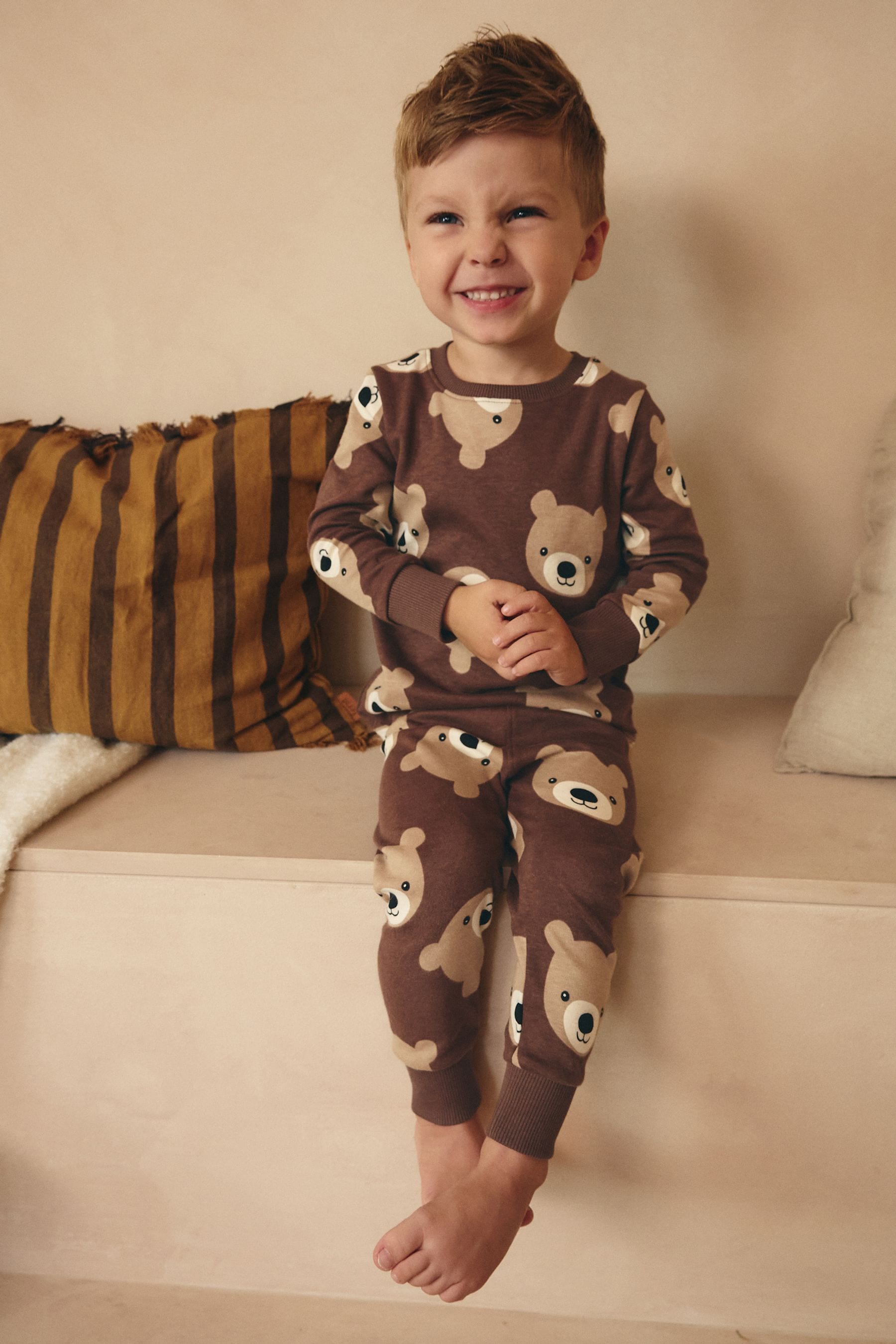 Brown/Cream 3 Pack Snuggle 100% Cotton Pyjamas (9mths-8yrs)