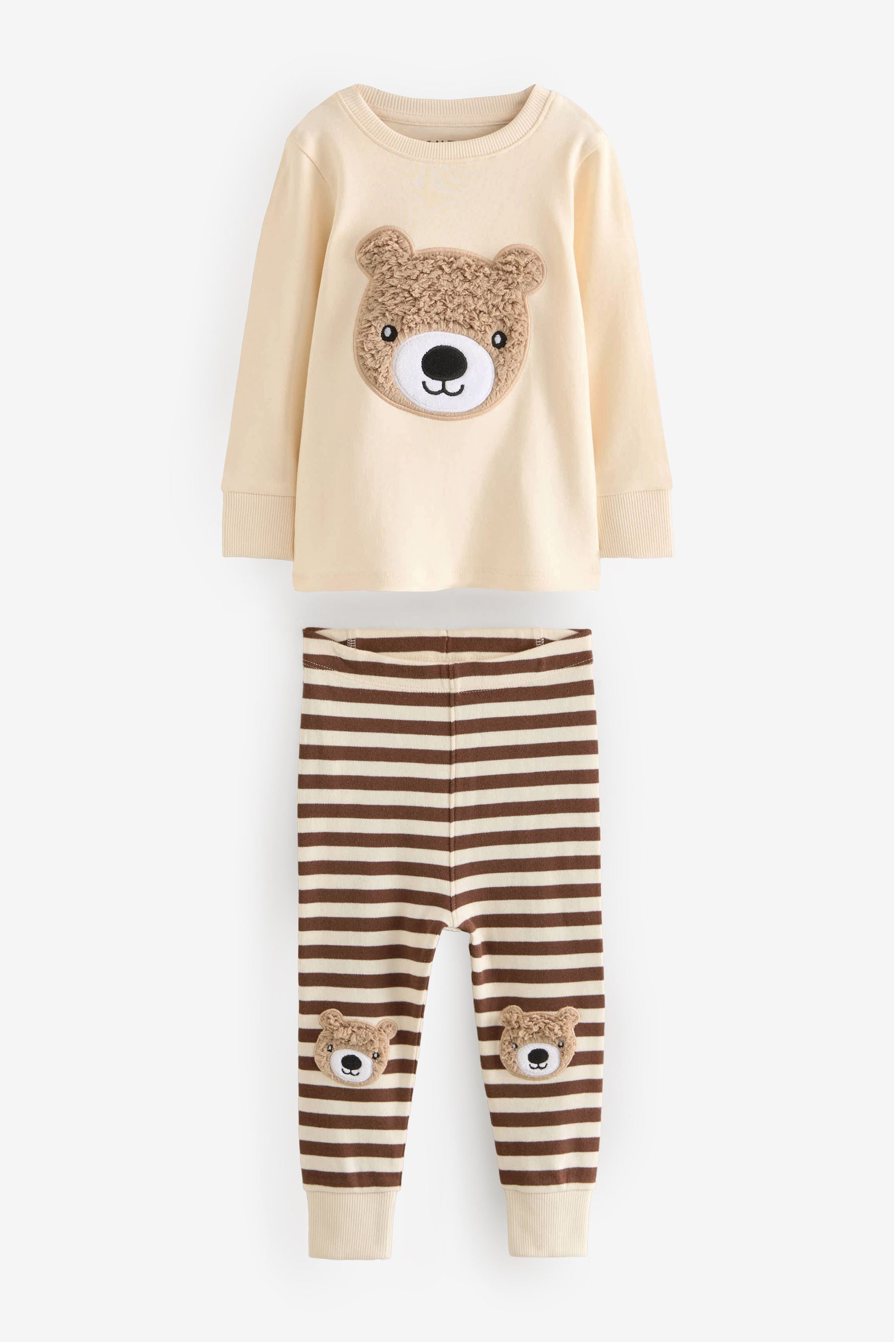 Brown/Cream 3 Pack Snuggle 100% Cotton Pyjamas (9mths-8yrs)