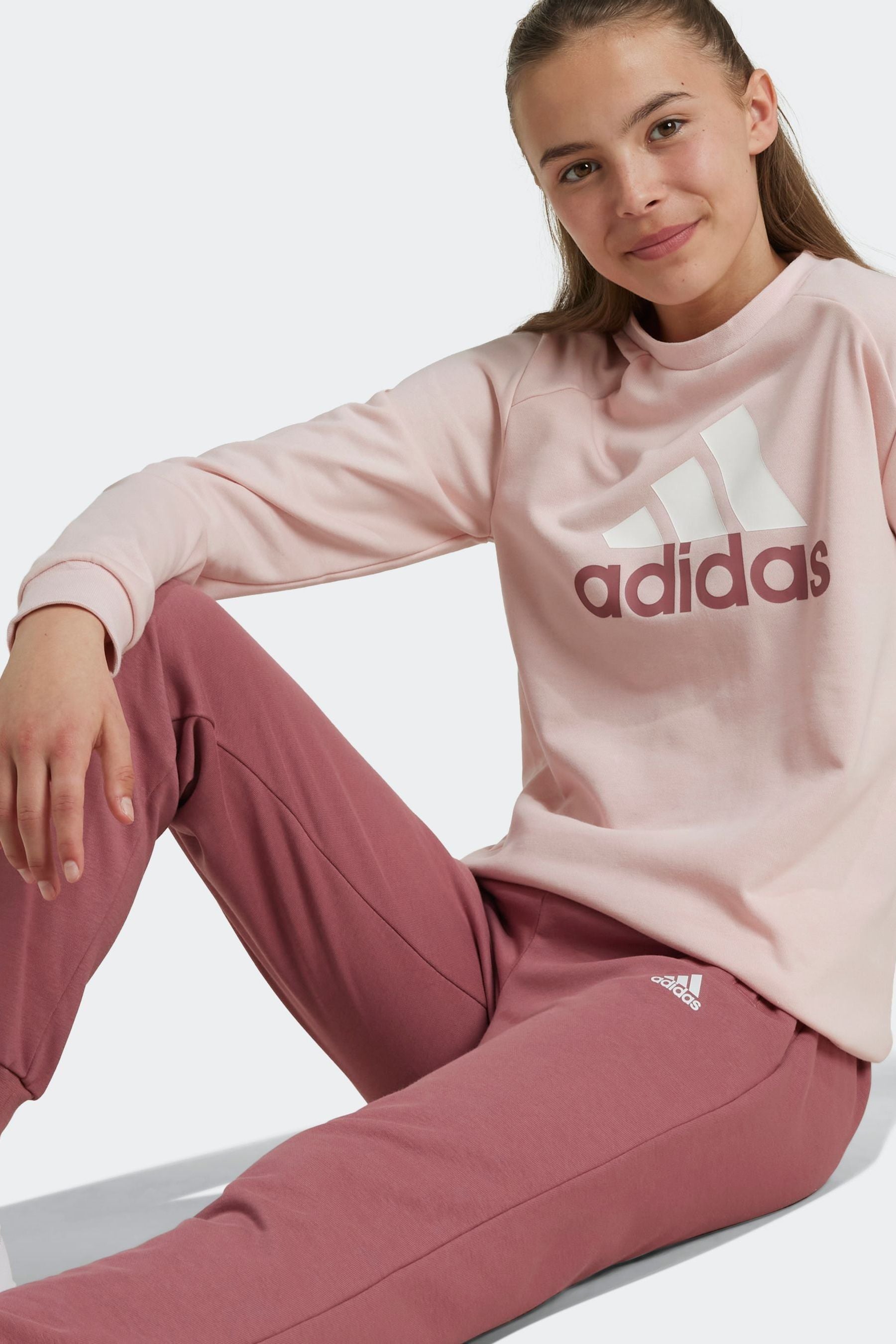 adidas Pink Kids Essentials Big Logo French Terry Joggers Set