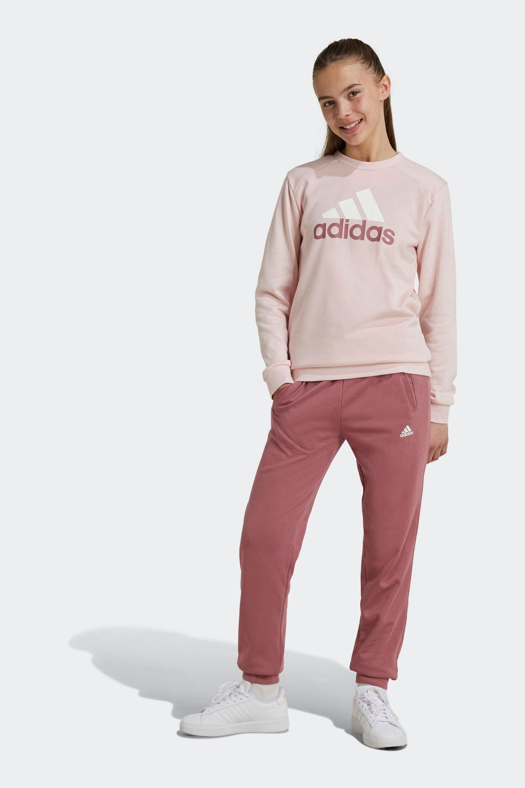 adidas Pink Kids Essentials Big Logo French Terry Joggers Set