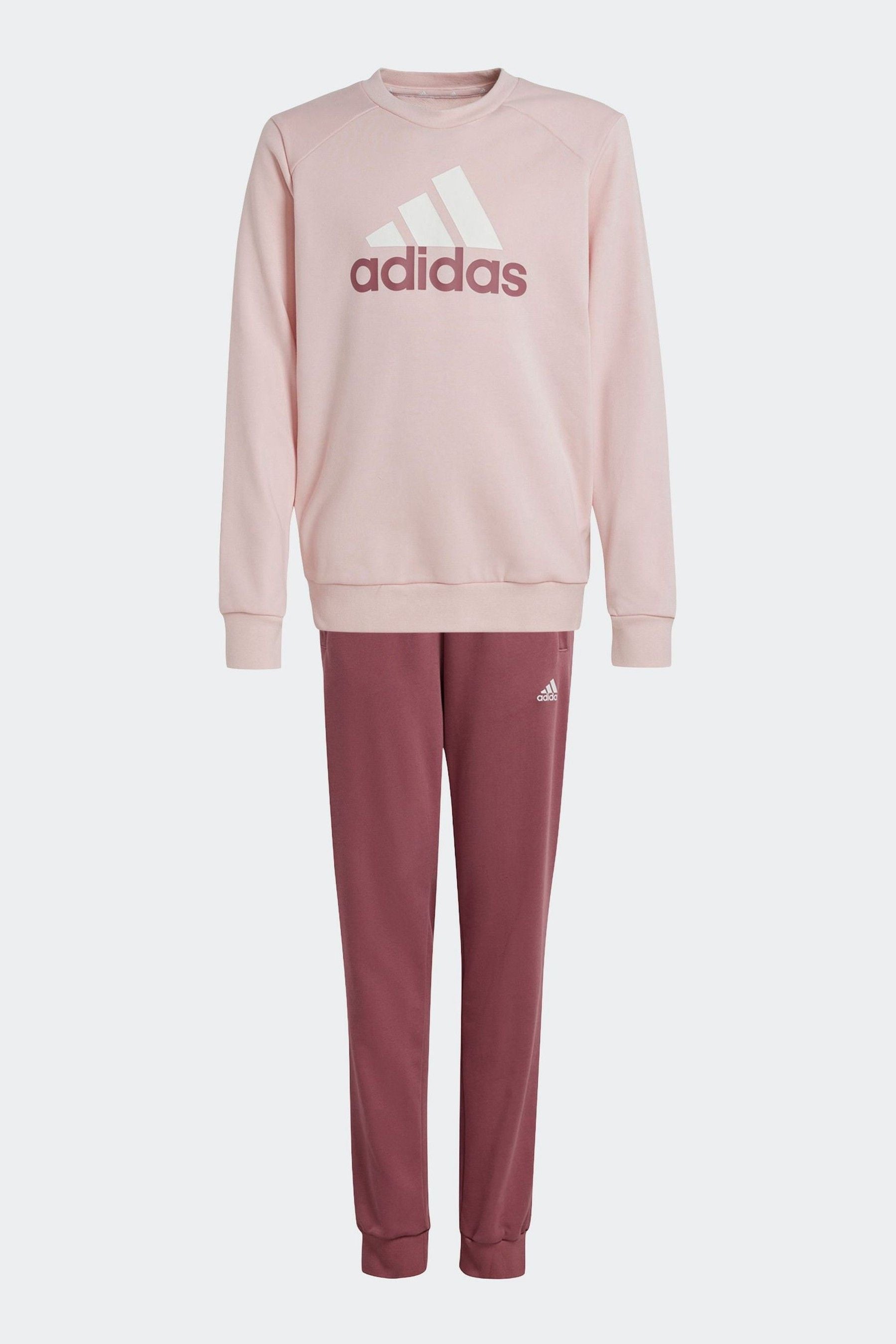 adidas Pink Kids Essentials Big Logo French Terry Joggers Set