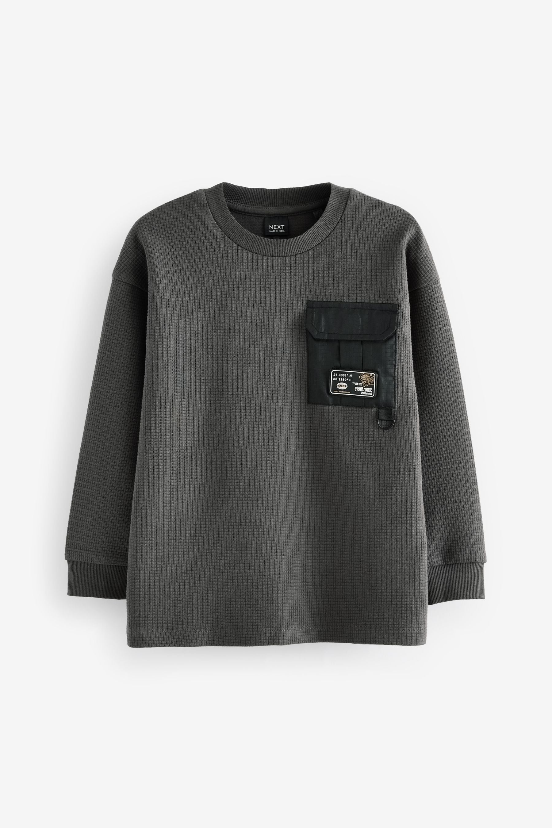 Grey 100% Cotton Utility Textured Long Sleeve T-Shirt (3-16yrs)