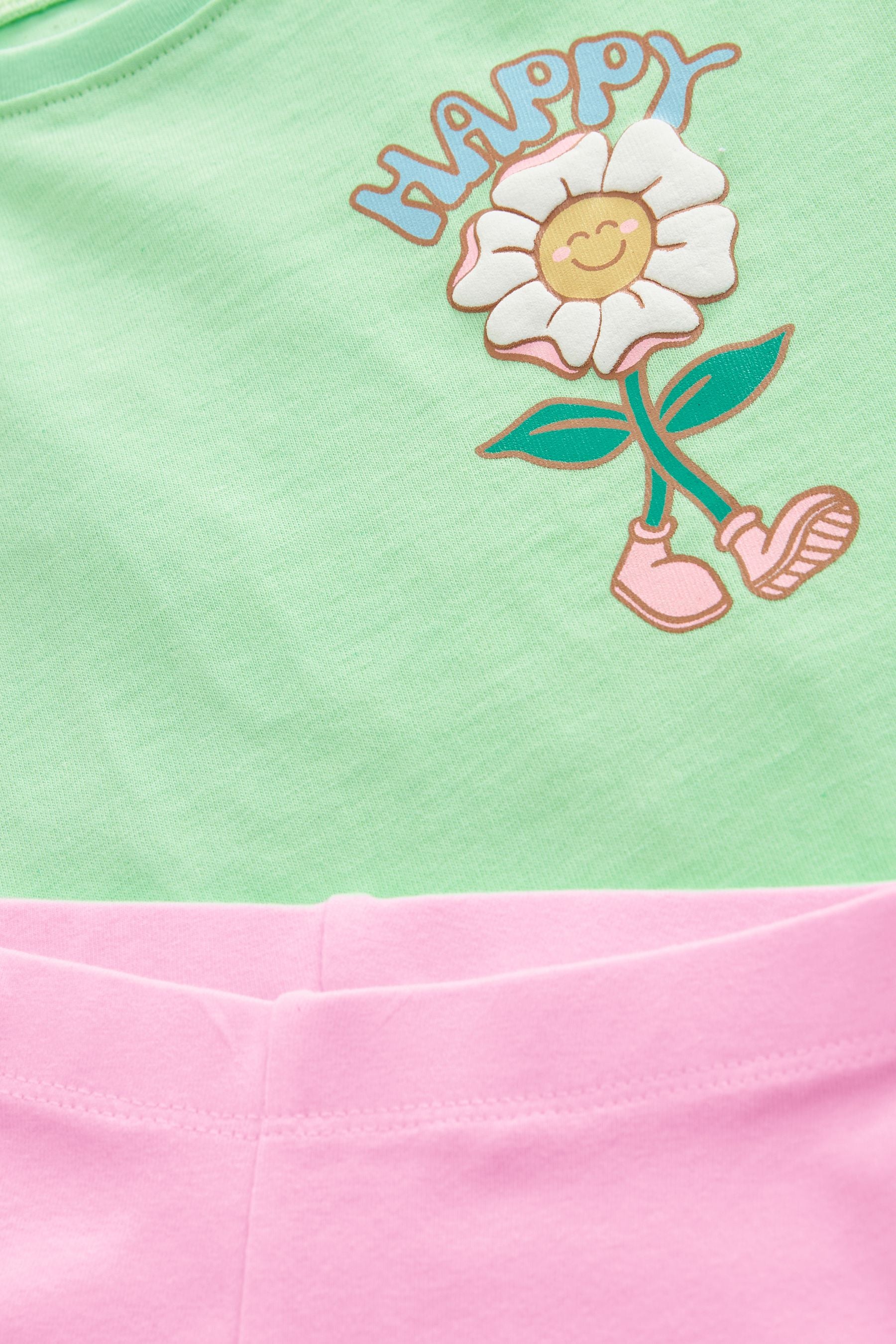 Green/Pink Flower Short Sleeve Top and Cycle Shorts Set (3mths-7yrs)