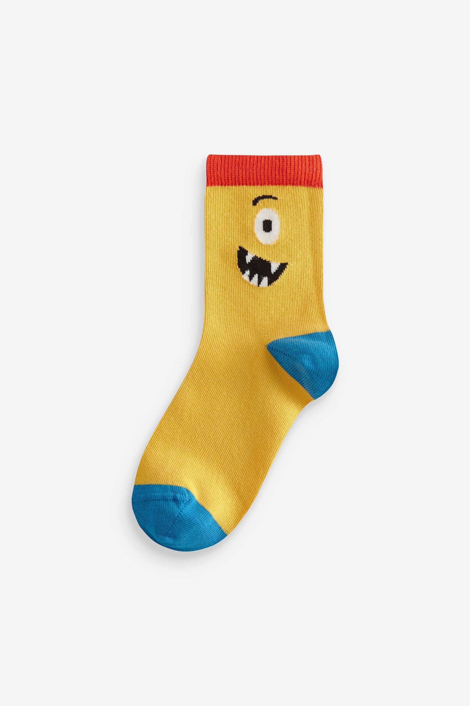 Bright Monster Smiles Print Cotton Rich Socks 5 Pack