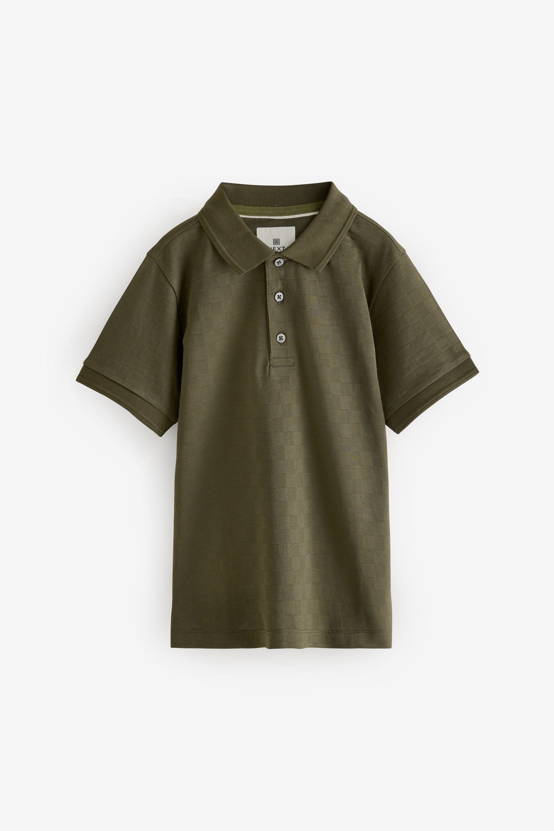 Khaki Green Textured Short Sleeve Polo Shirt (3-16yrs)