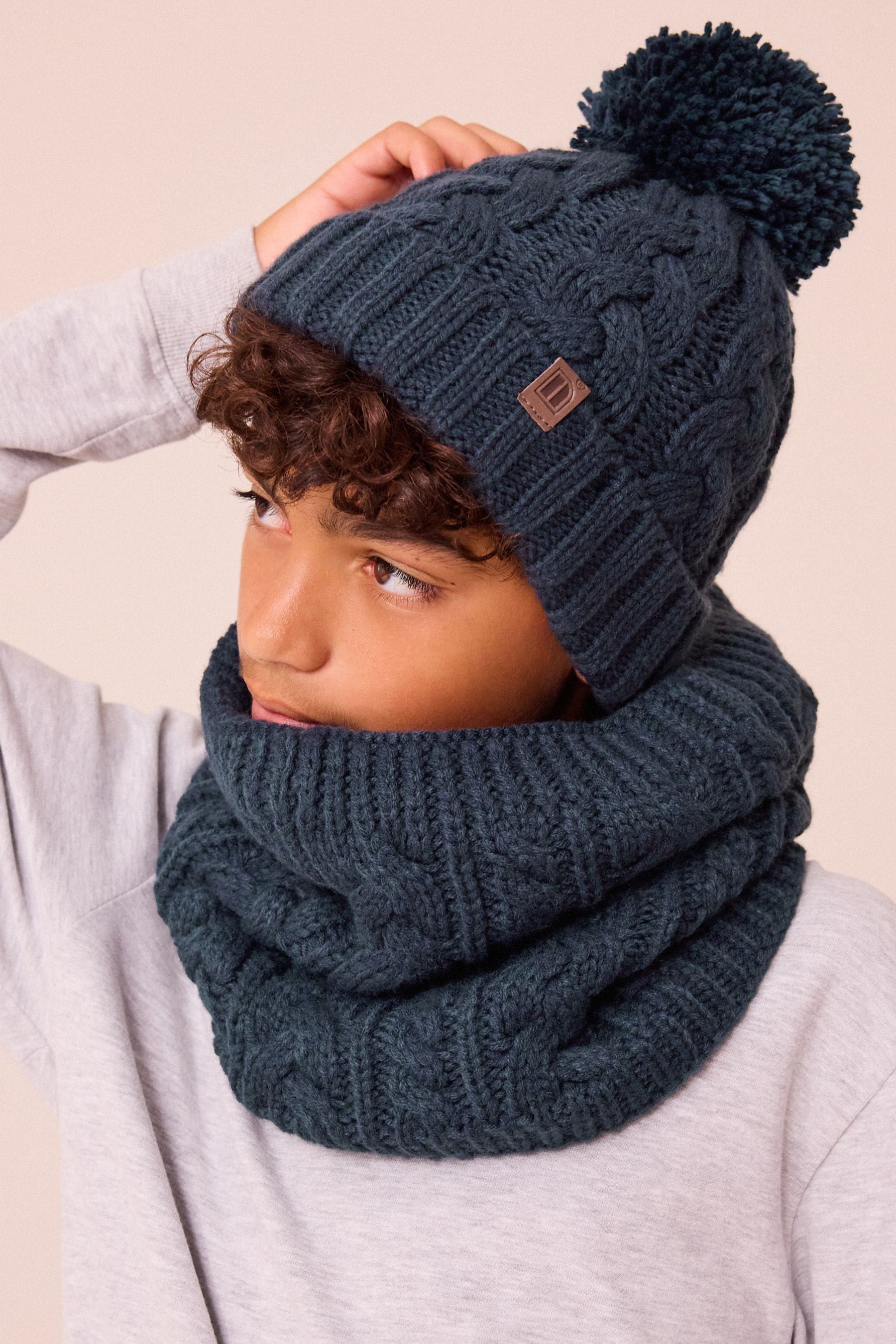 Navy Blue Cable Knit Pom Hat (1-16yrs)