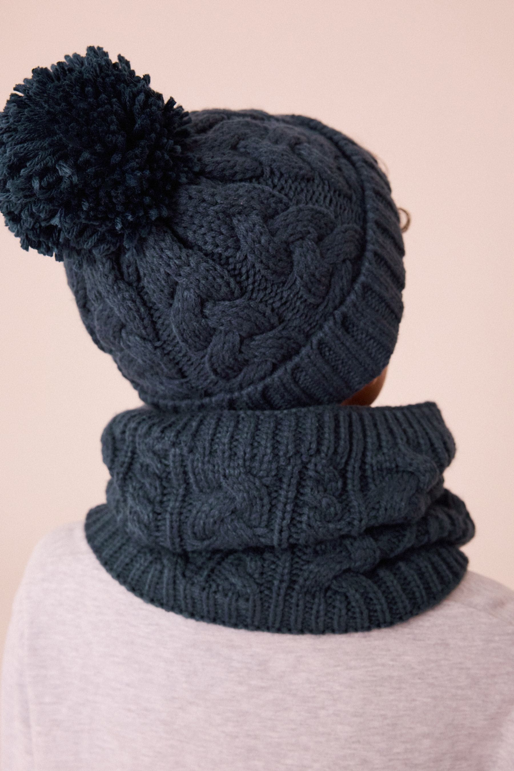 Navy Blue Cable Knit Pom Hat (1-16yrs)