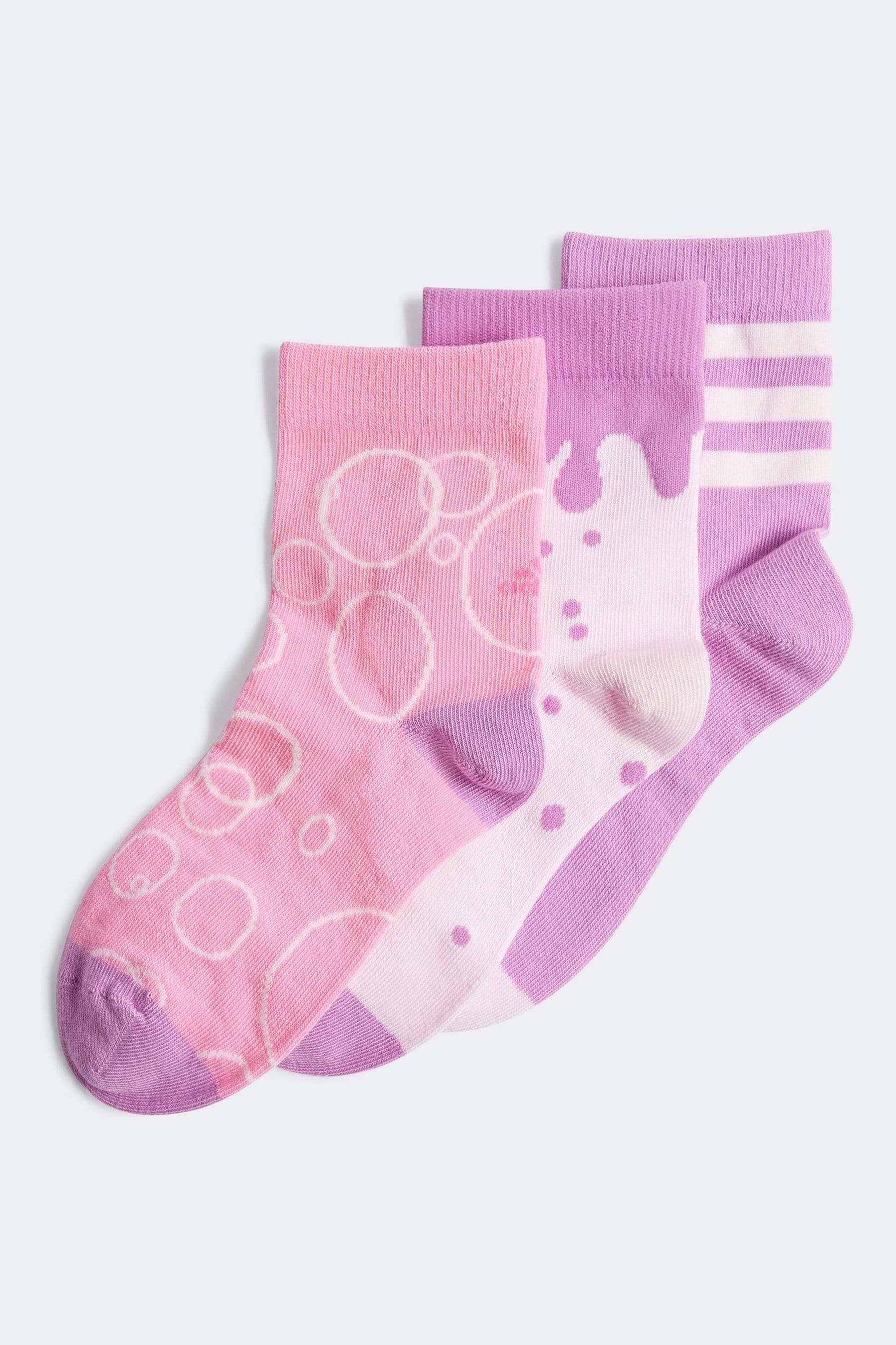 adidas Pink/White Kids Graphic Socks 3 Pack