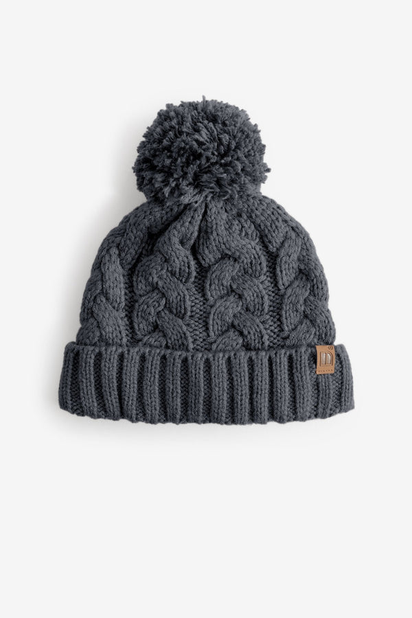 Charcoal Grey Cable Knit Pom Hat (1-16yrs)