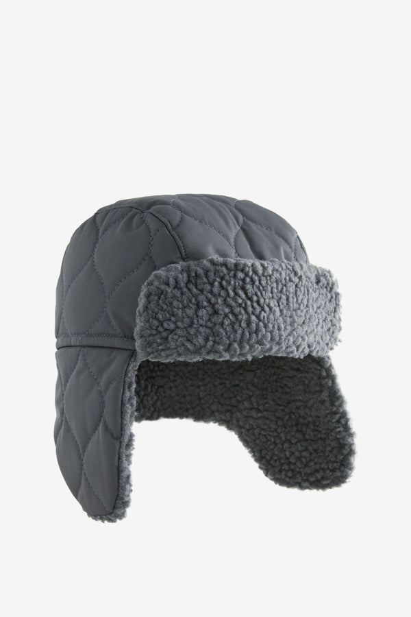 Charcoal Grey Quilted Trapper Hat (3mths-16yrs)