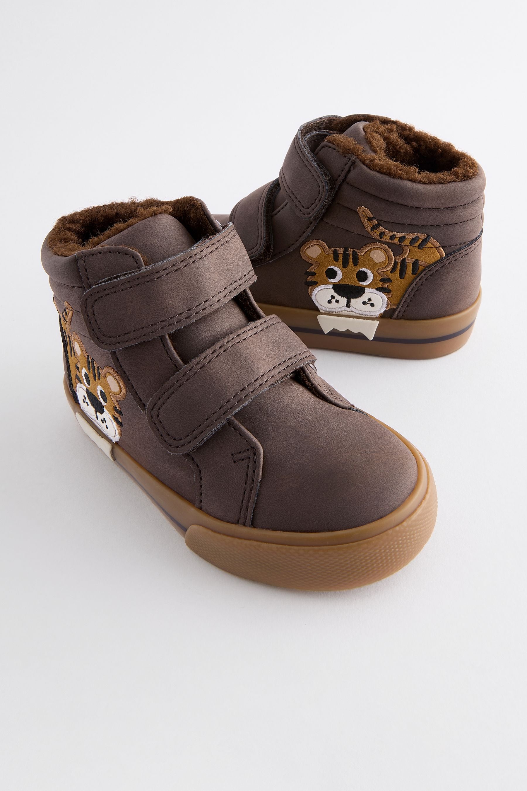 Brown Tiger Wide Fit (G) Warm Lined High Top Touch Fastening Trainers