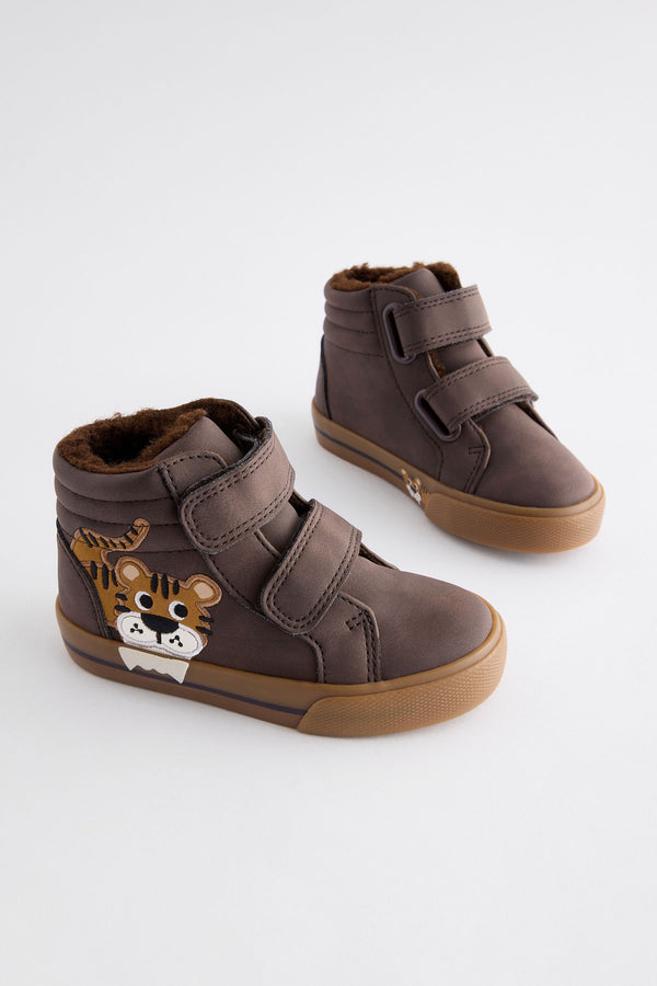 Brown Tiger Wide Fit (G) Warm Lined High Top Touch Fastening Trainers