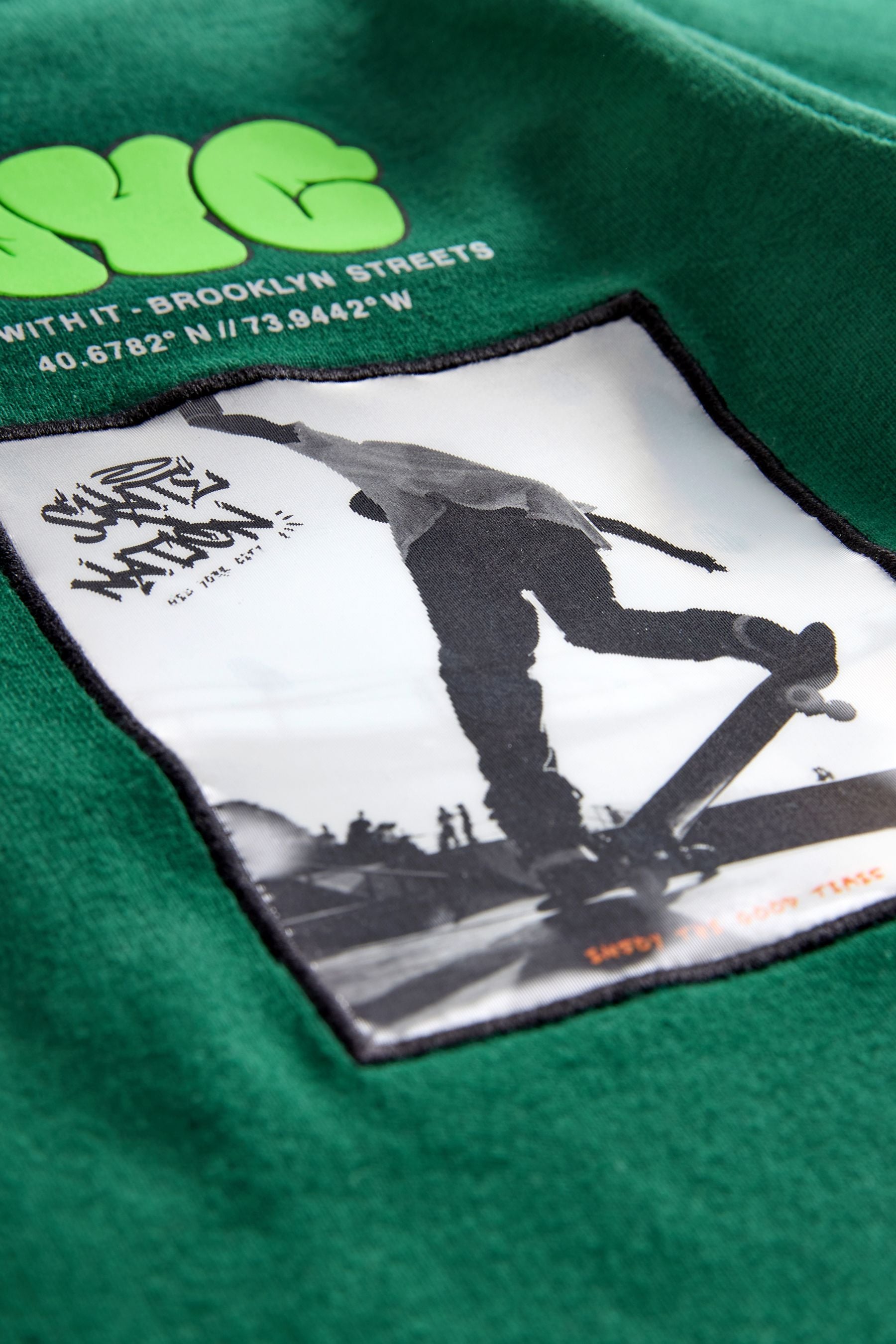 Green Hooded Long Sleeve Skate 100% Cotton T-Shirt (3-16yrs)