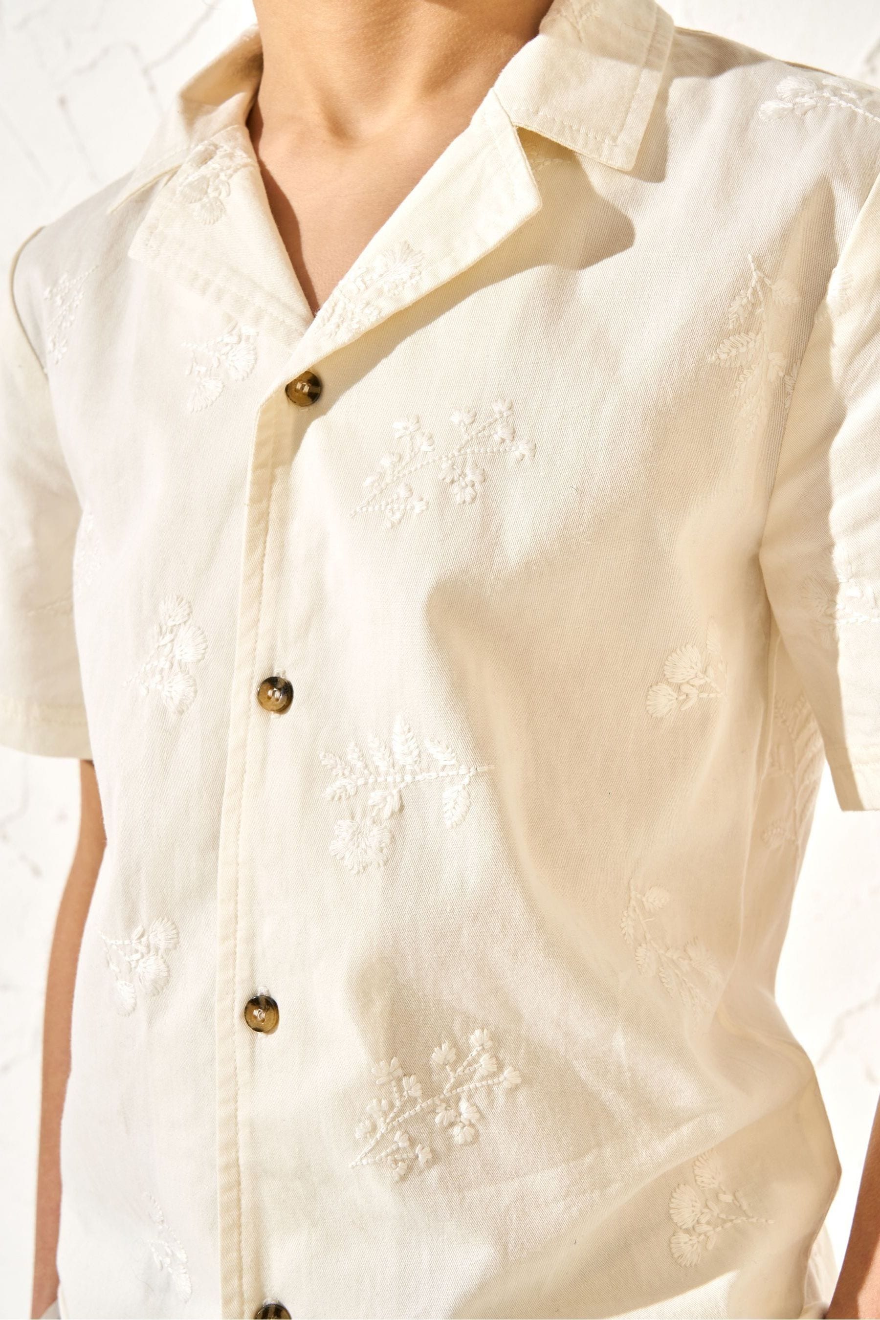 Cream Angel & Rocket Kit Floral Embroidered Shirt