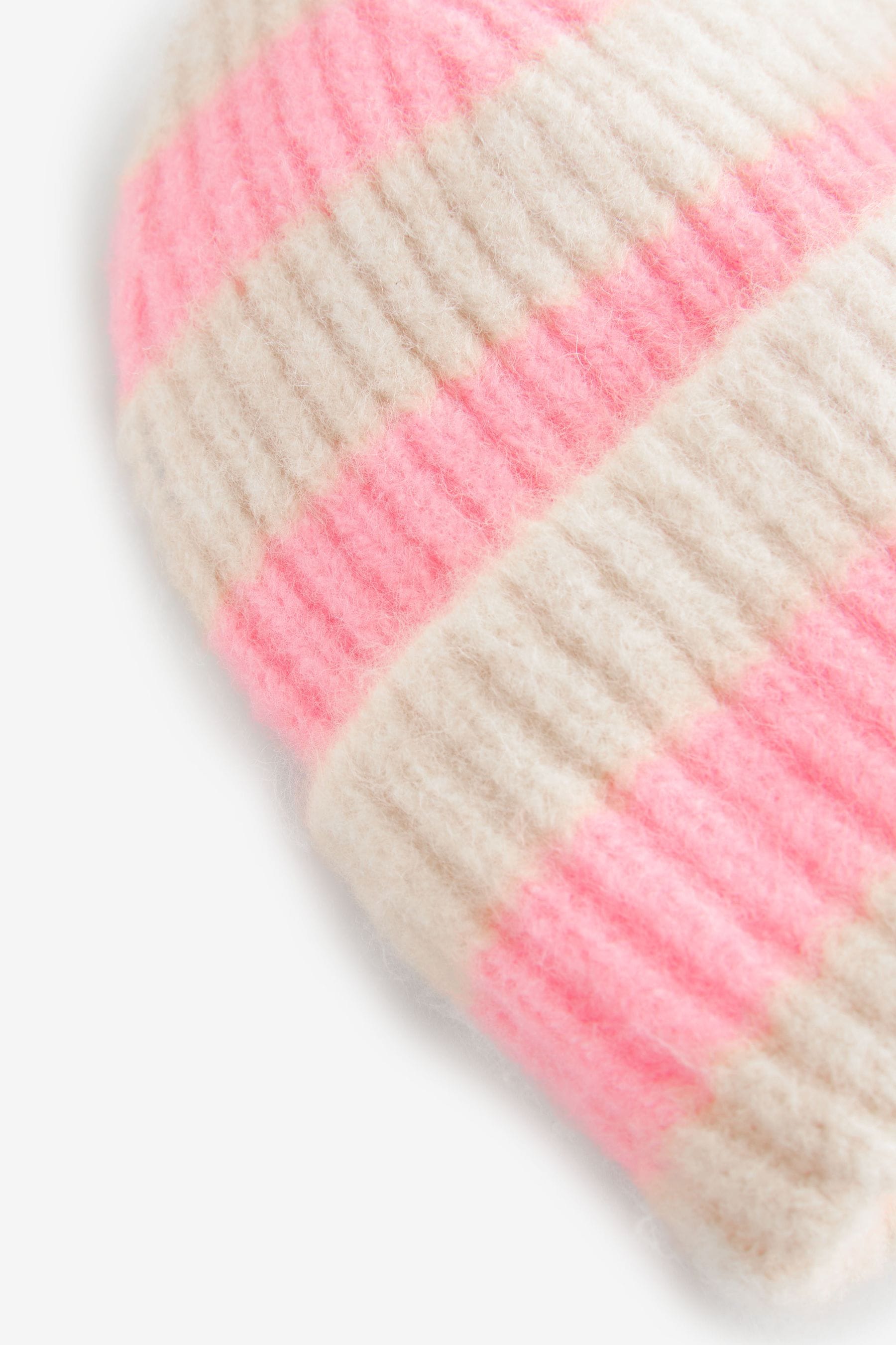 Ecru Cream/Pink Stripe Rib Beanie Hat (1-16yrs)