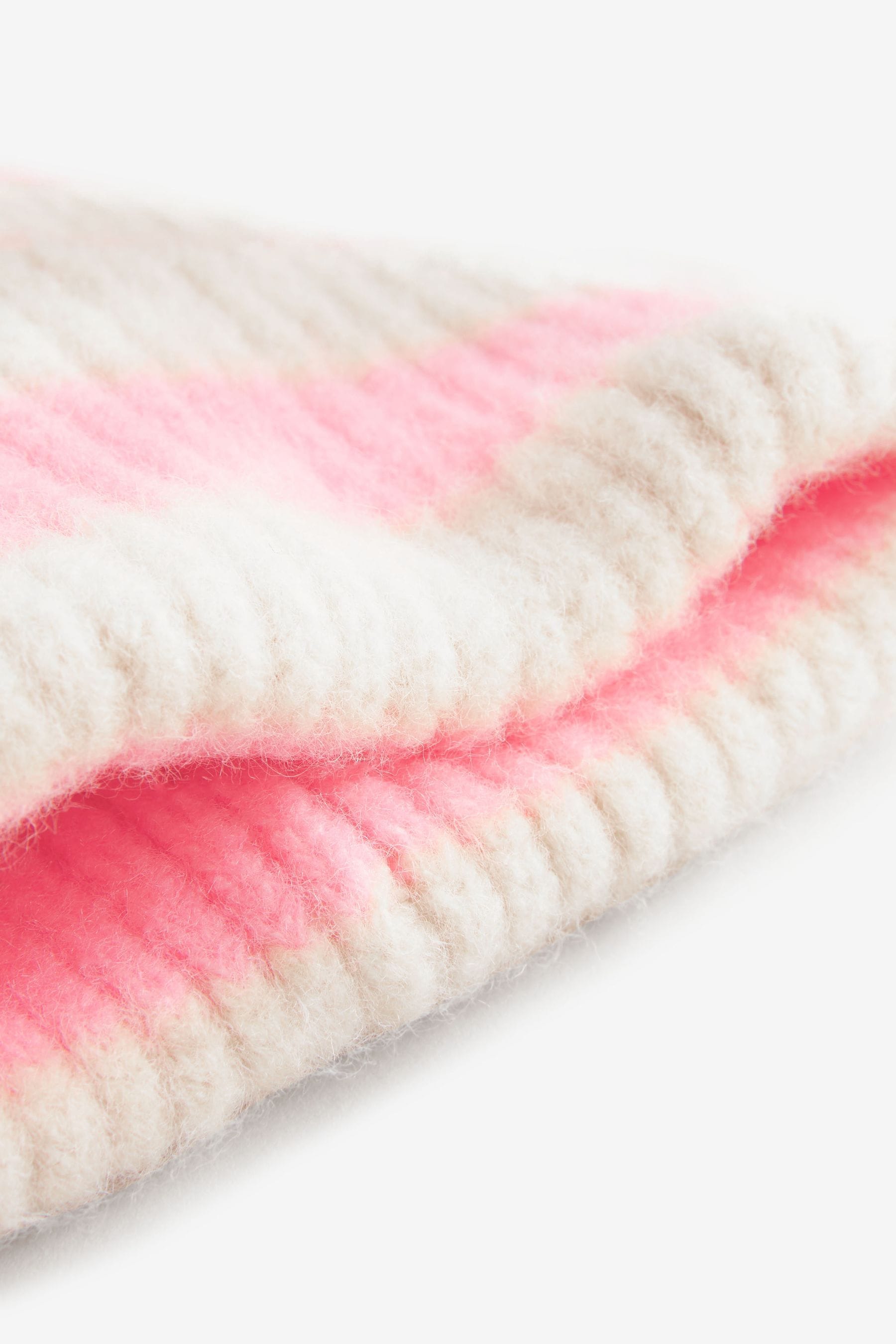 Ecru Cream/Pink Stripe Rib Beanie Hat (1-16yrs)