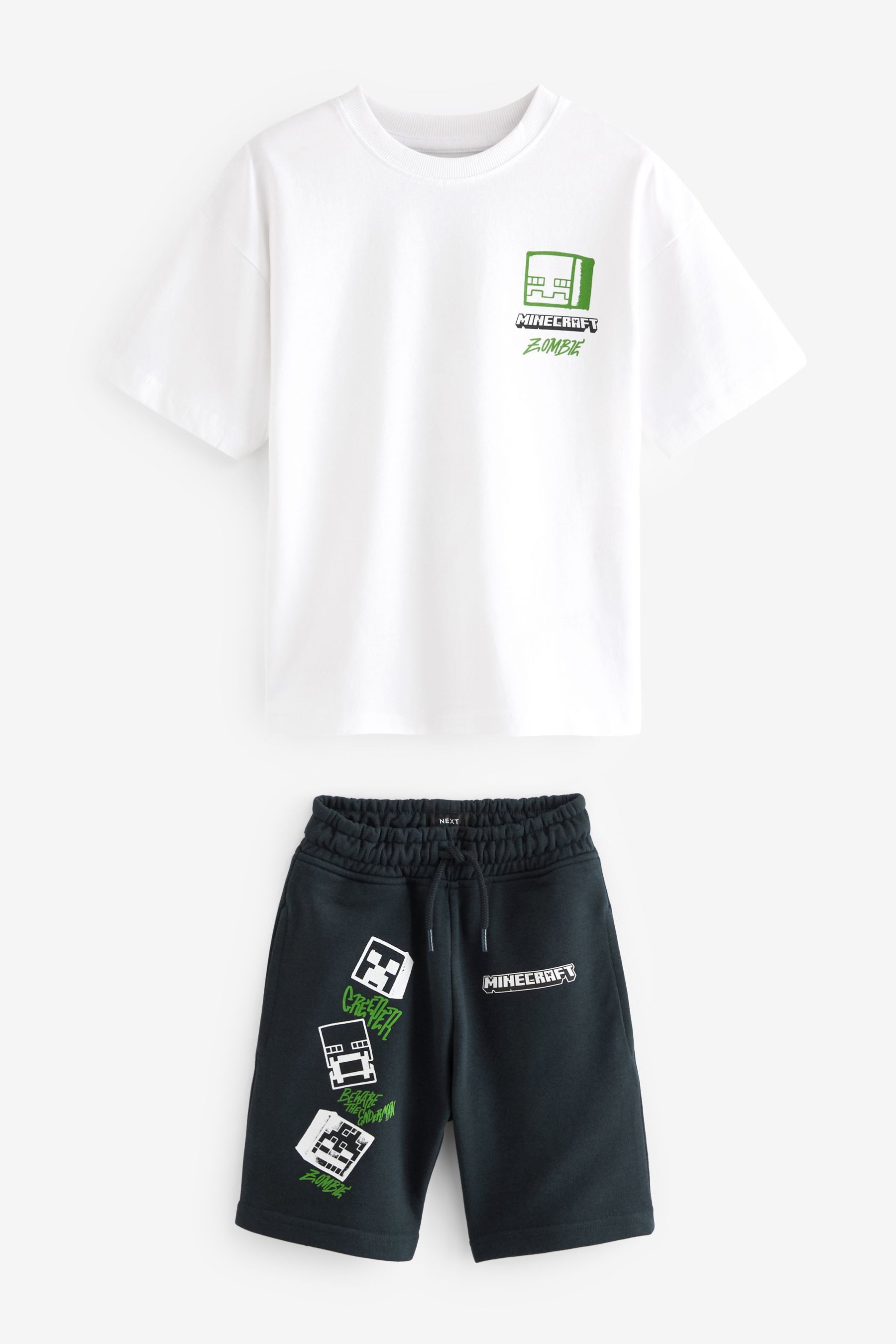 White/Black Short Sleeve License T-Shirt And Shorts Set (3-16yrs)