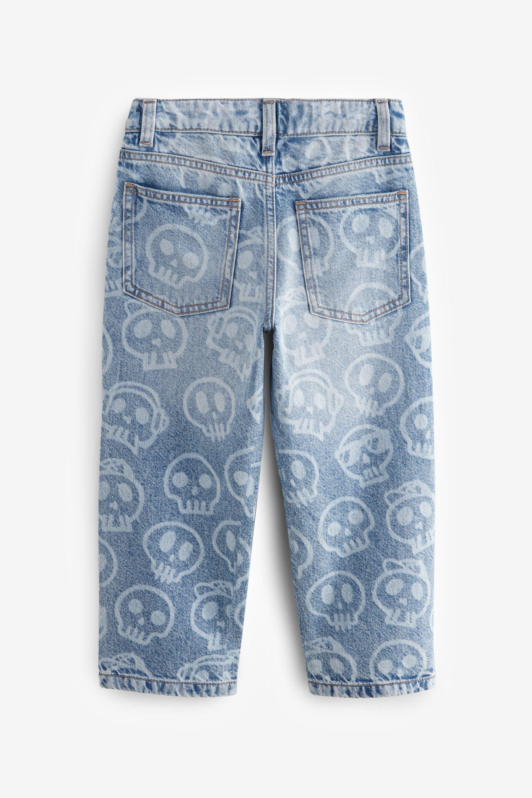 Blue All-Over Skull Denim 100% Cotton Jeans (3-16yrs)