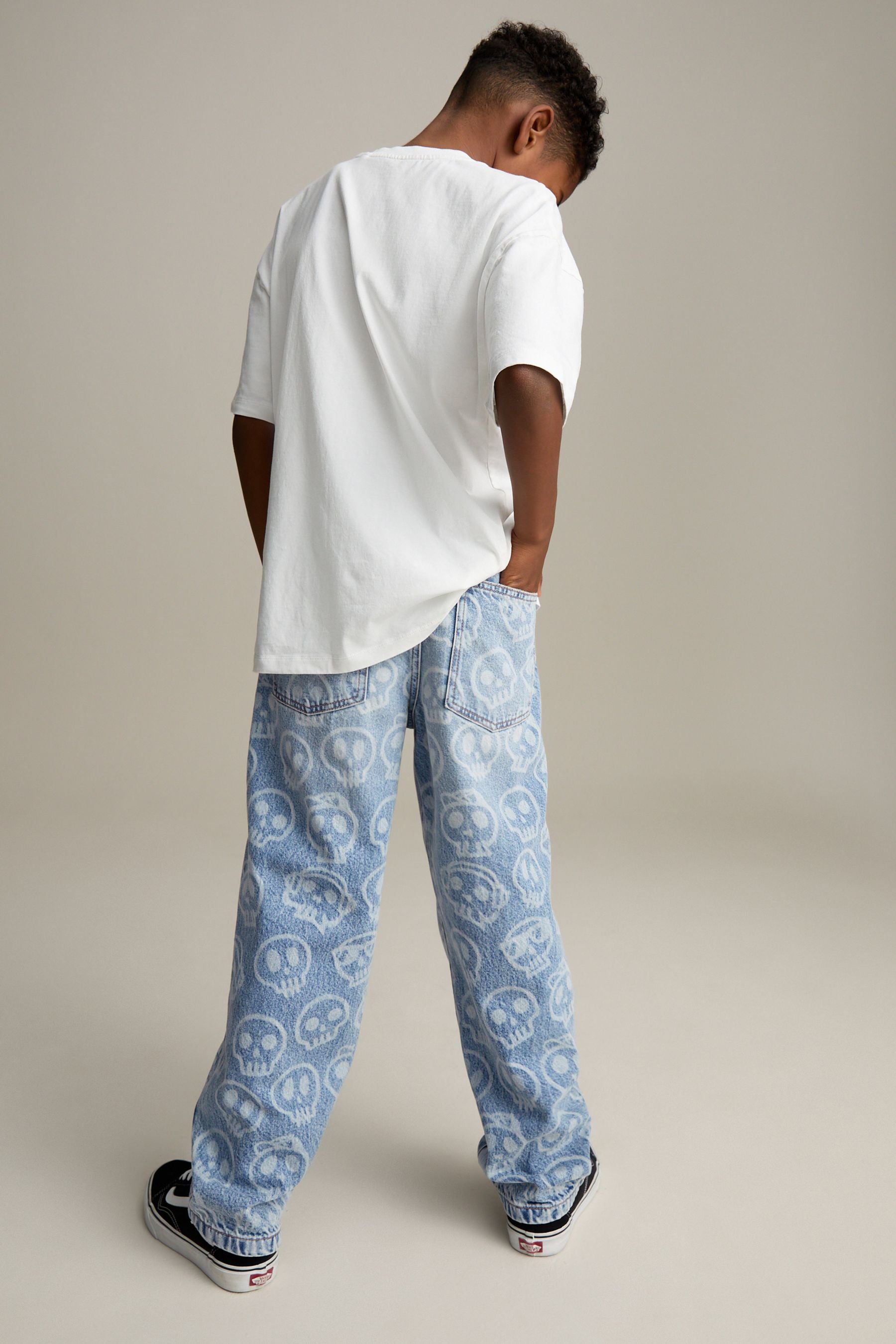 Blue All-Over Skull Denim 100% Cotton Jeans (3-16yrs)