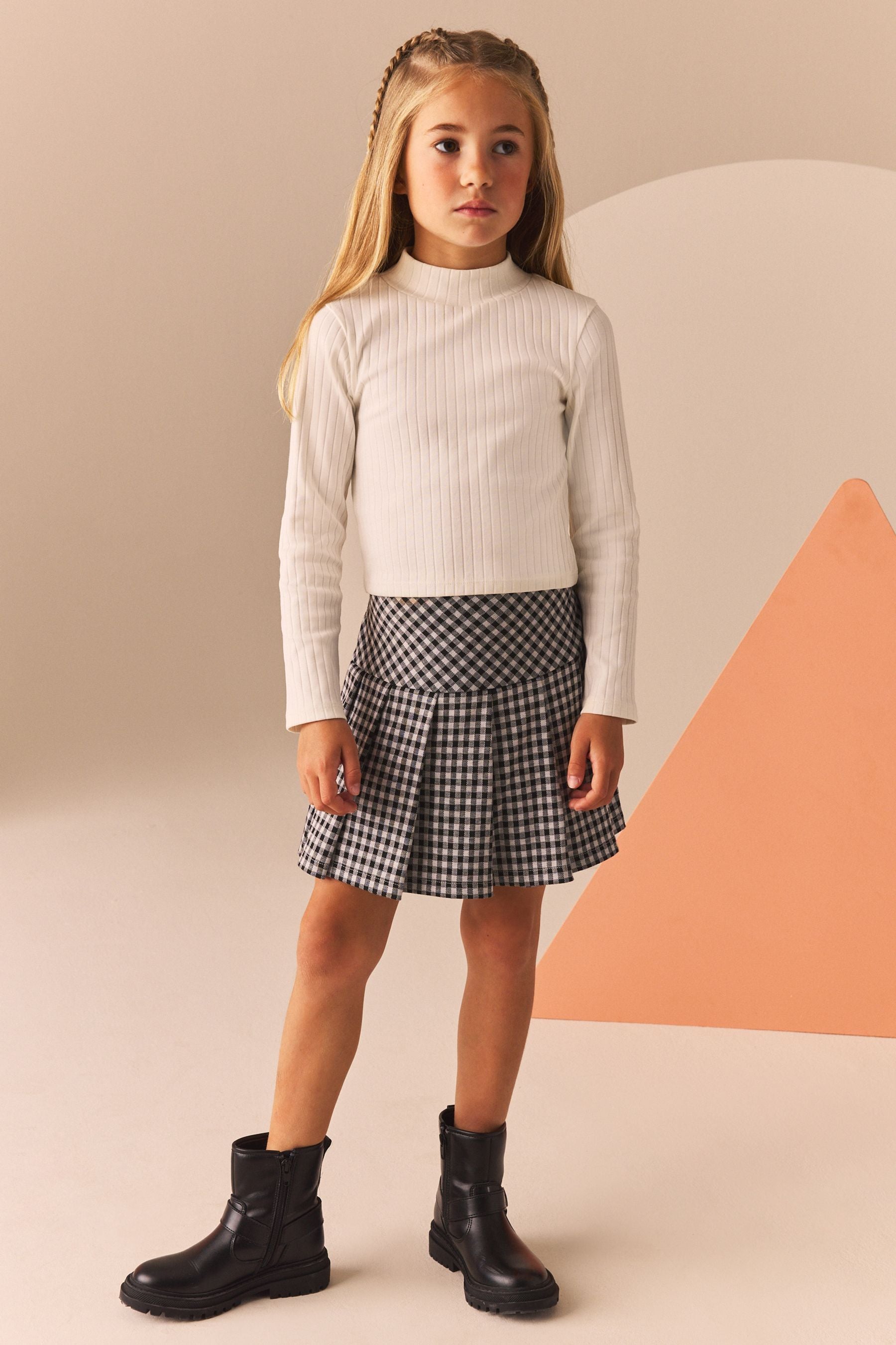 Monochrome Check Pleated Skort (3-16yrs)